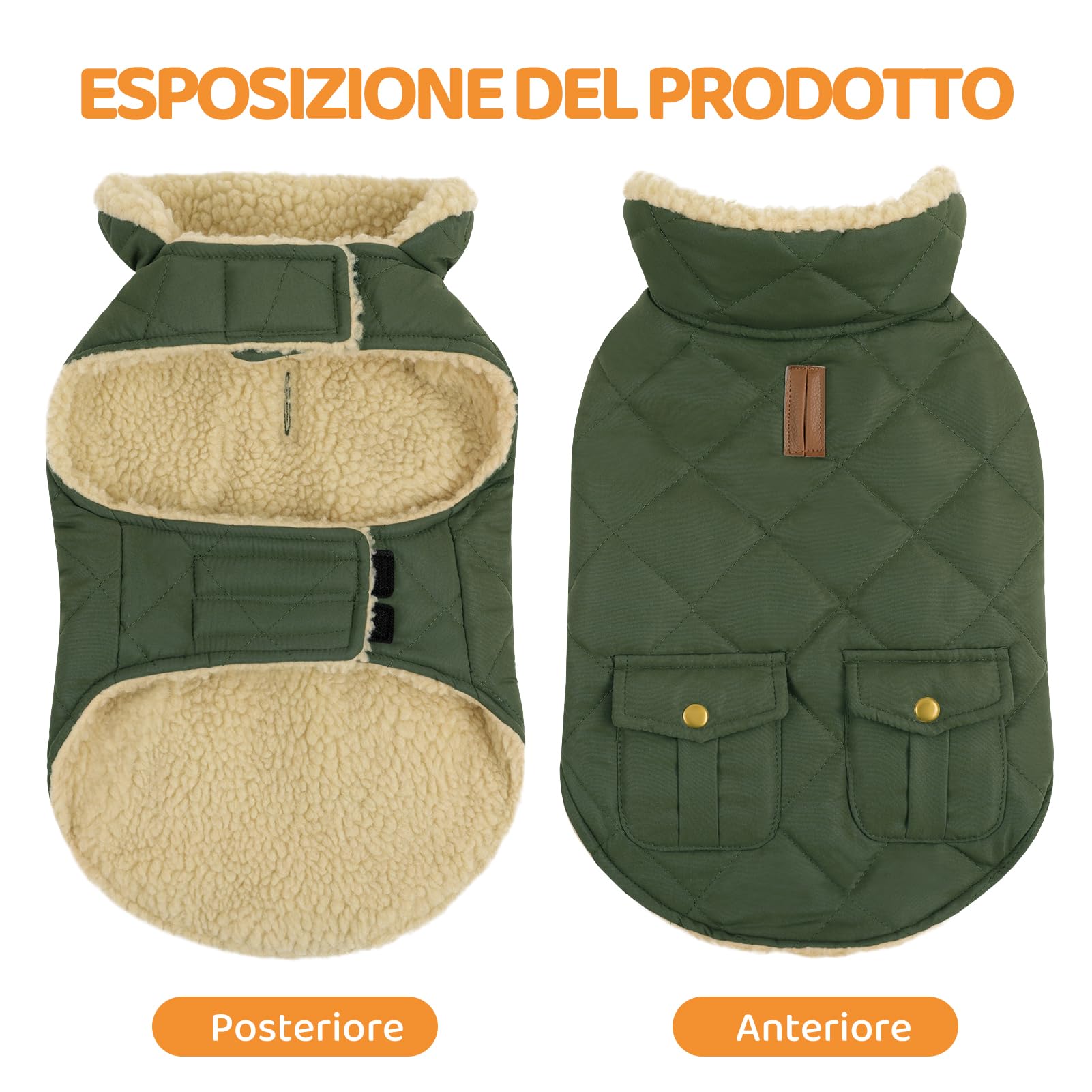 Queenmore Cappotto Cane Caldo Cappottino Cane Taglia Piccola Cappotto Impermeabile per Cani Giubbotto Invernale Pile Cane Vestiti per Cani Bassotto Bulldog Francese Chihuahua, Verde, S