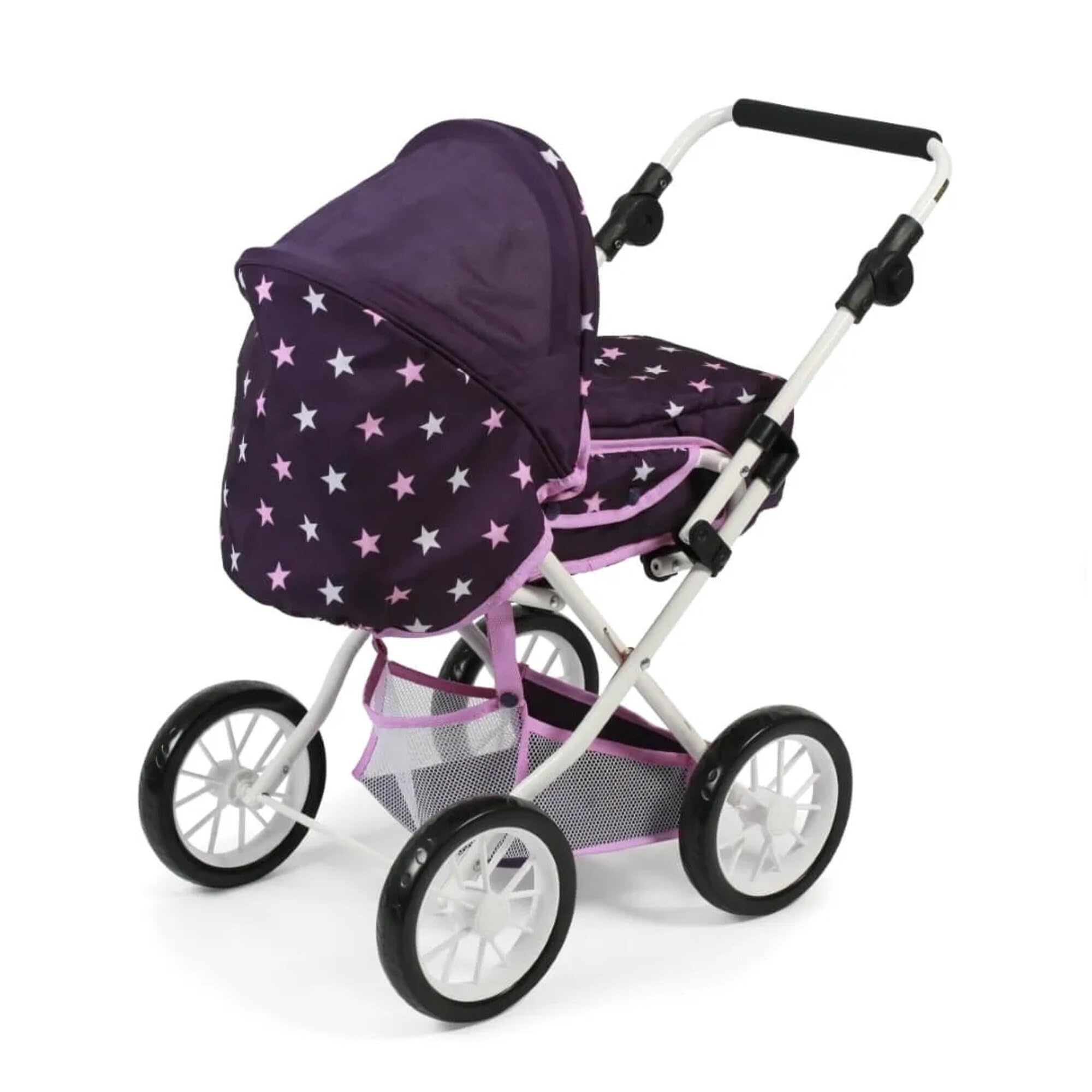 Bayer Chic 2000 Puppenwagen Leni 2in1 | Kombi-Kinderwagen Stars Lila | Flexibler 2in1 Kombi-Puppenwagen im Stars Lila Design. Höhenverstellbar, mit Soft-Tragetasche & flach klappbar.