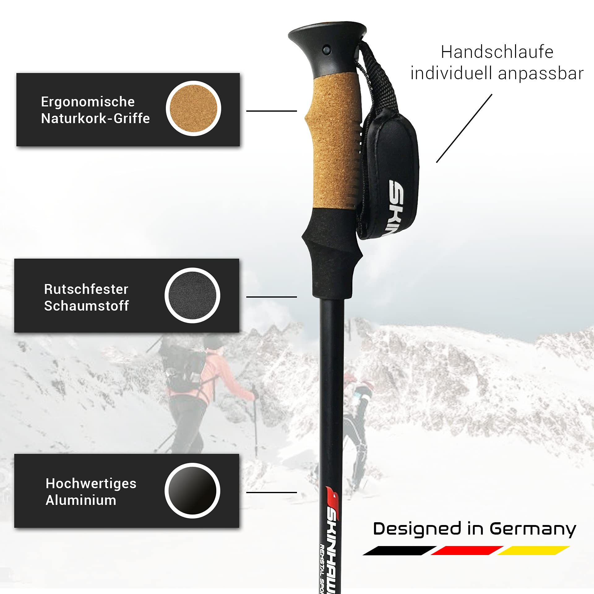 Skinhawk Bâtons de randonnée et de marche nordique en aluminium pour homme et femme
