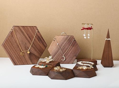 Miniatura 3 de GemeShou Wood Necklace Display Stand, Walnut Hexagon Board Jewelry Holder for Show, Hanging Long Necklace Retail Jewelry organizerHexagon Necklace
