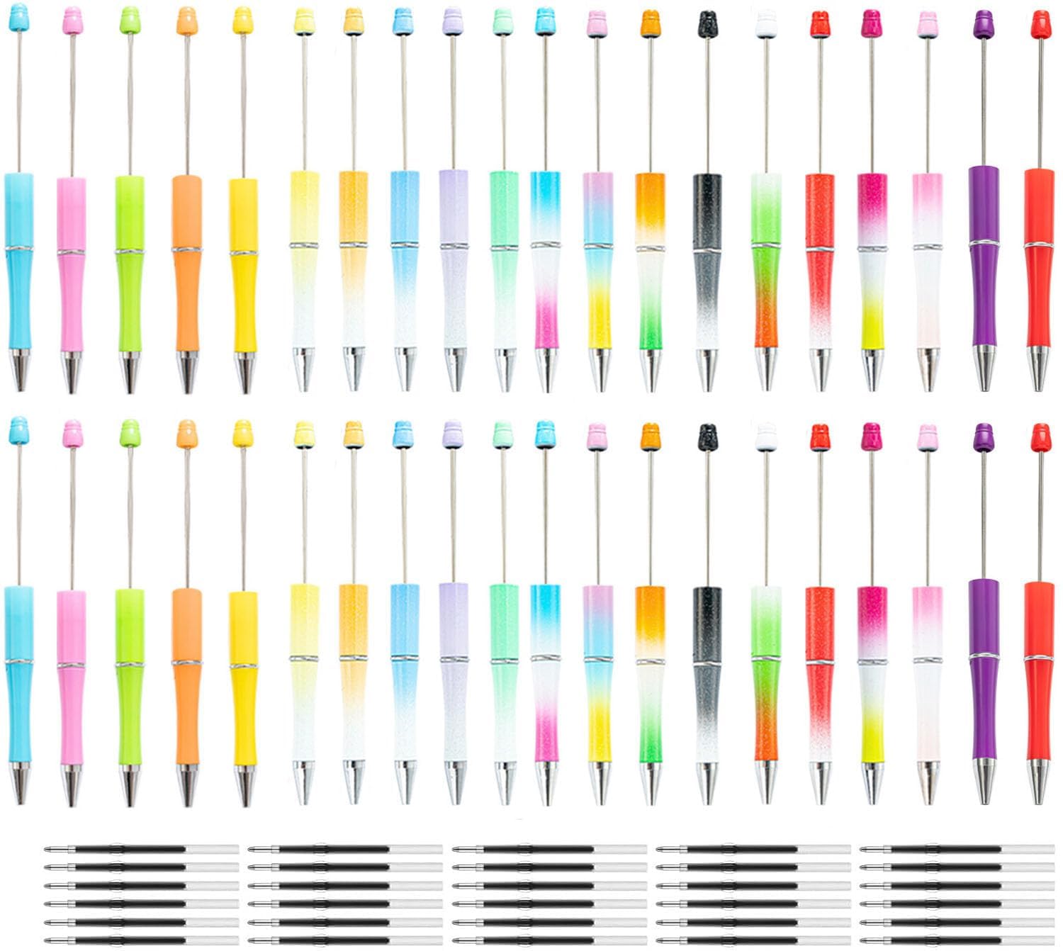 BetterJonny 40 Pcs Beadable Pen, 20 Gradient Colors Make Your Own Pens, Pen Making Kit, Plastic Creative DIY Cool Bead Pens, Black Blue Ink Ballpoint