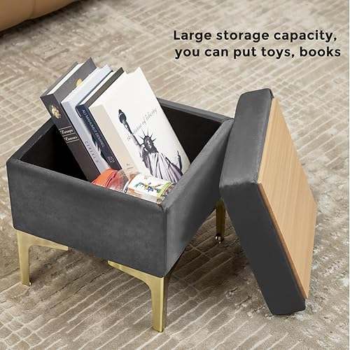 Miniatura 6 de HOUCHICS Reposapiés pequeño, otomano de madera de terciopelo con patas de madera, reposapiés para sofá, asiento adicional para sala de estar,