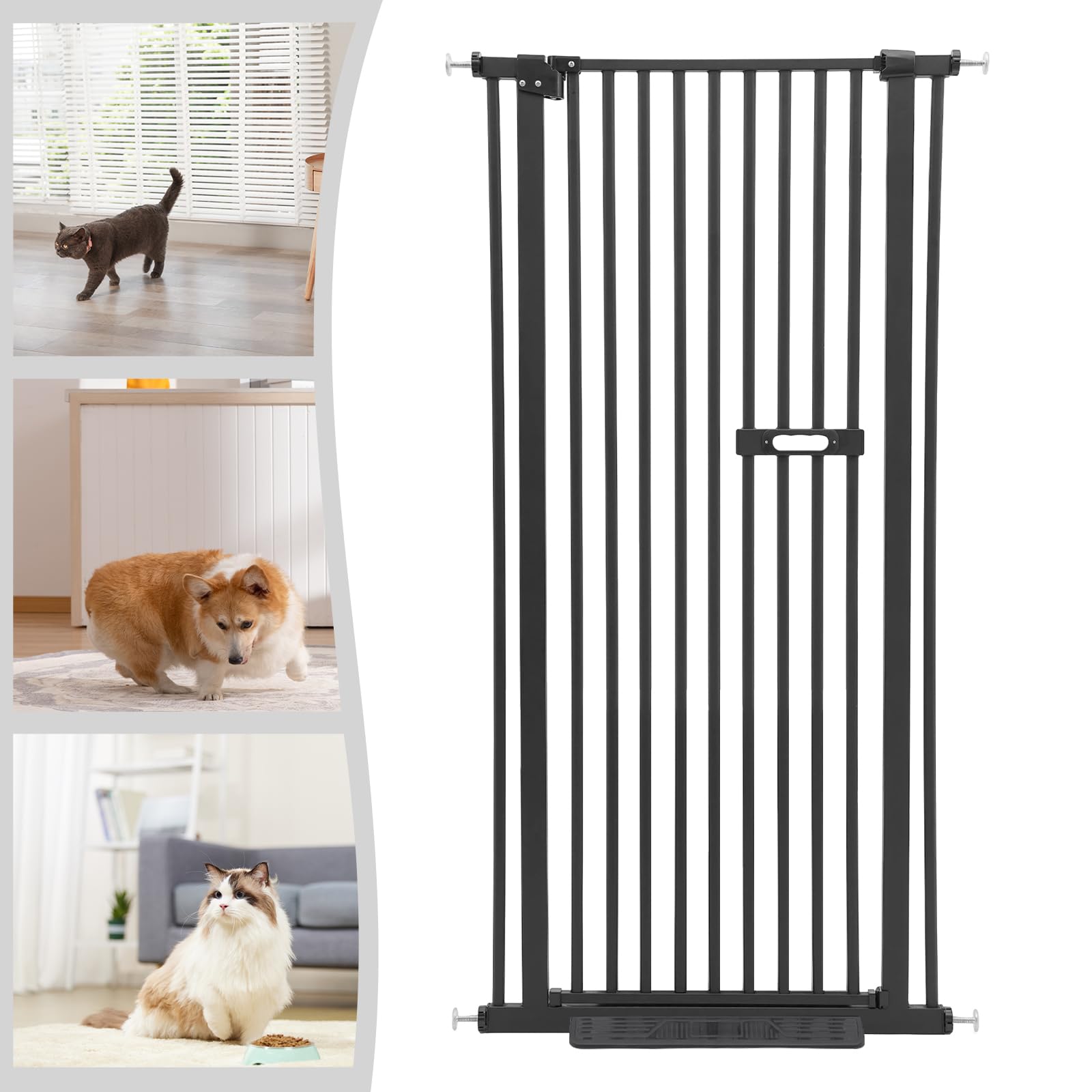 Barrera de seguridad para escaleras, sin taladrar, 150 cm, para perros, gatitos, bebé, ancho ajustable, con cierre automático (negro, 150 cm)