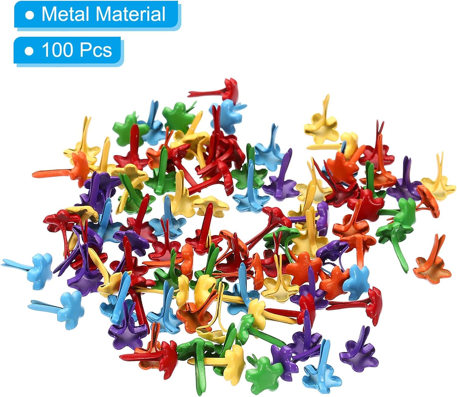 PATIKIL 7 x 9 mm Brads for Paper Crafts, 100 Pcs Metal Flower Paper Fastener for Art Crafting Projects, and DIY Decorative Scrapbooking, Assorted Colors