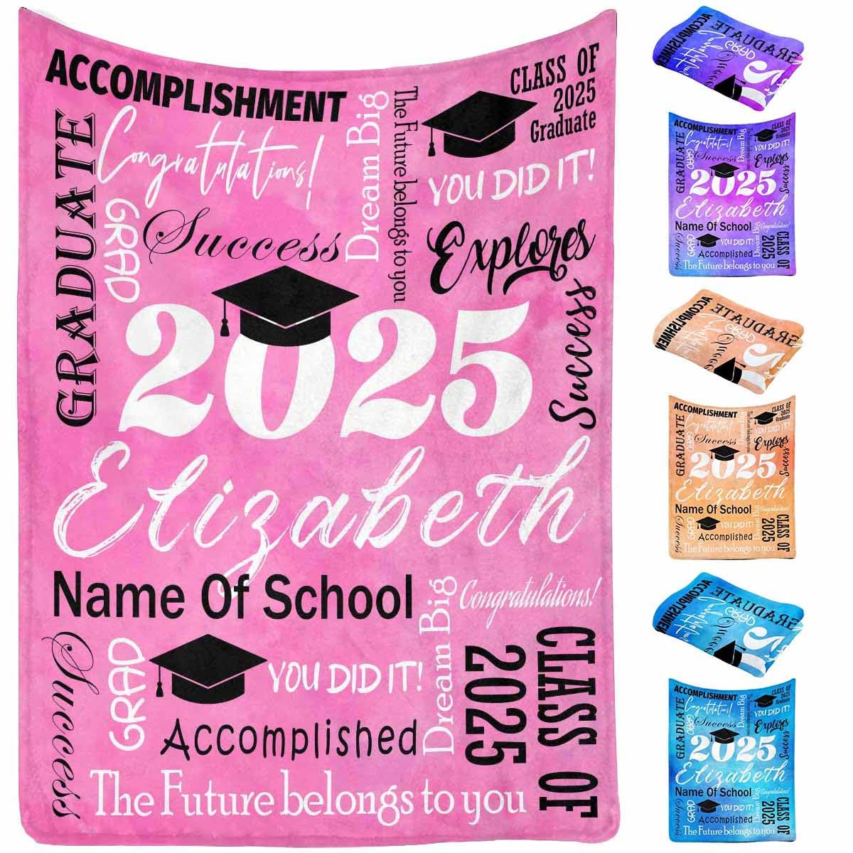 Sepmxagt Custom Graduation Blanket Gifts, 2025 Personalized Grad Graduation Throw Blankets Custom Your Name, School Name for Her Him