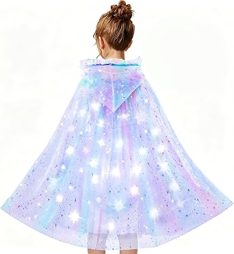 Light up Princess Cape Clothes for Aged 3-10, LED Princess Cape with Colorful LED Light for Christmas Birthday