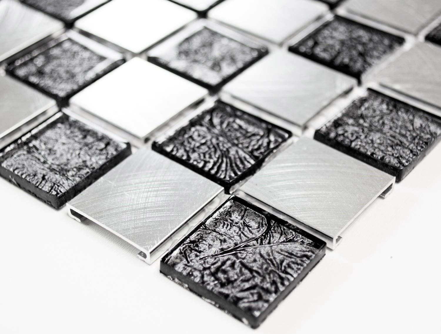 Piastrelle in alluminio Mosaico in vetro cristallo Alu nero argento 10 fogli