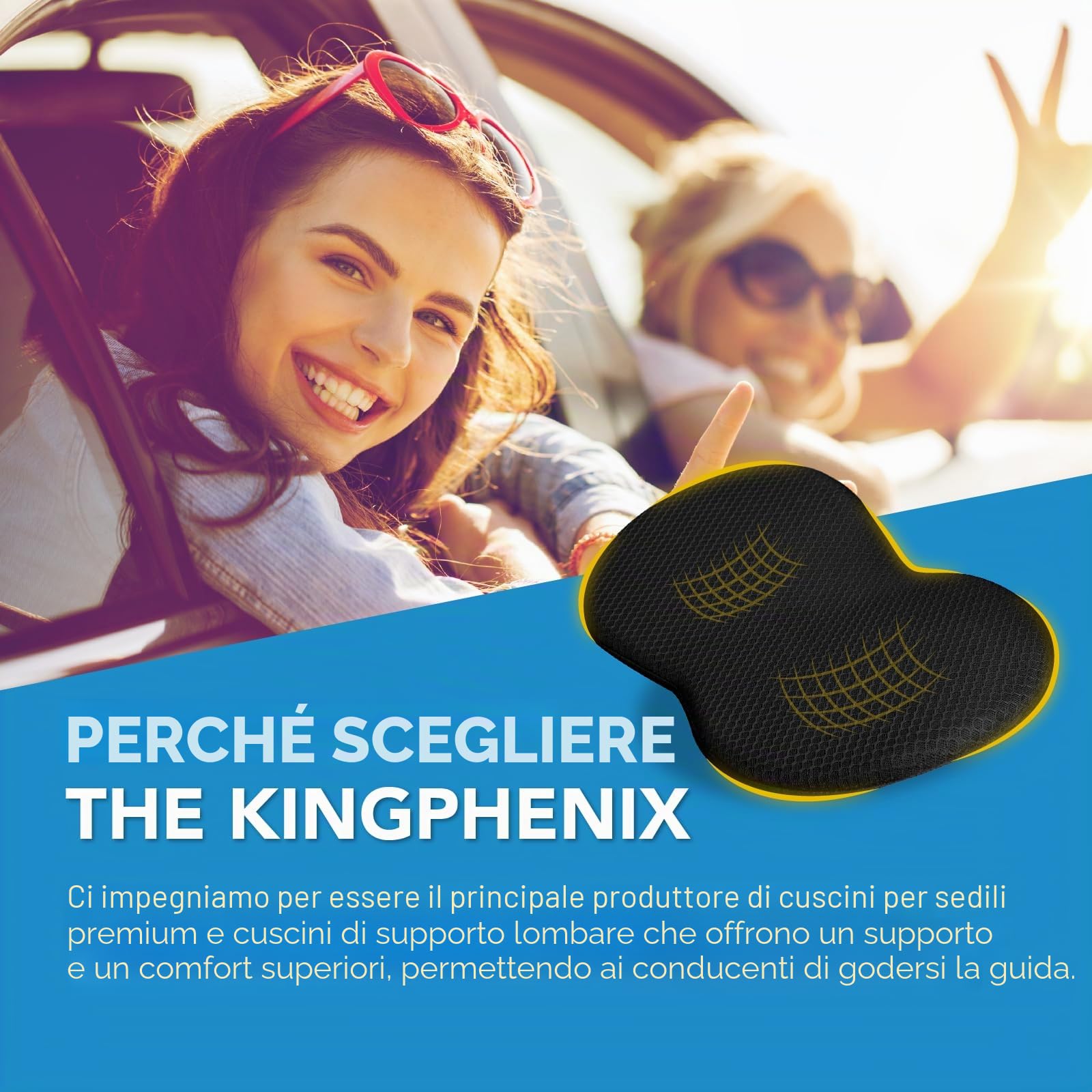 kingphenix Cuscino cuneo per sedile auto: cuscino in memory foam per sedile auto, per alleviare la sciatica e il mal di schiena, migliora il comfort di guida, nero