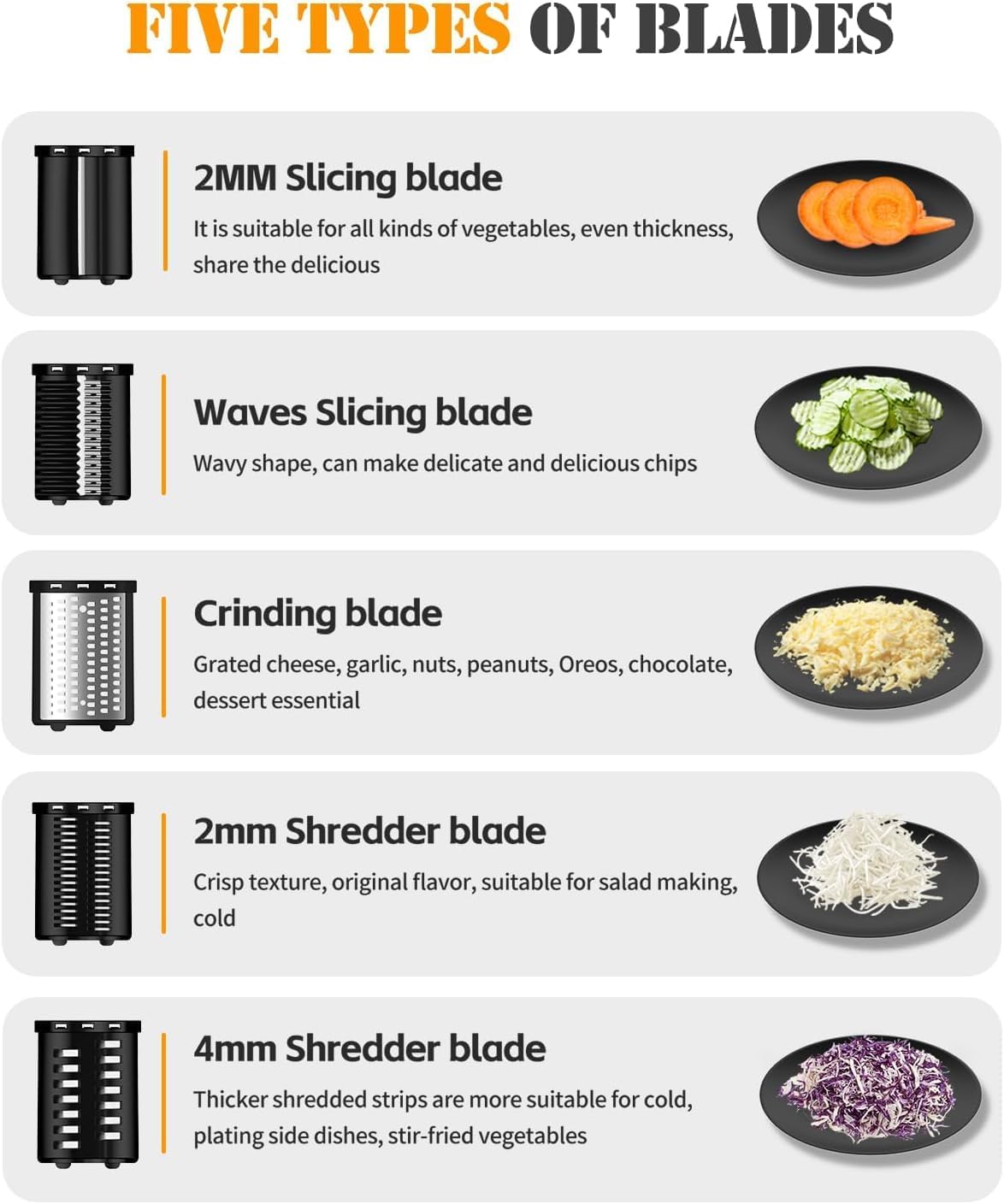 Electric Cheese Grater,5-In-1 Electric Grater,300W Salad Maker,Electric Slicer with One-Touch Control,Food Electric Slicer Shredder,Graters for Kitchen for Vegetables Cucumber Carrots Cabbage Nuts