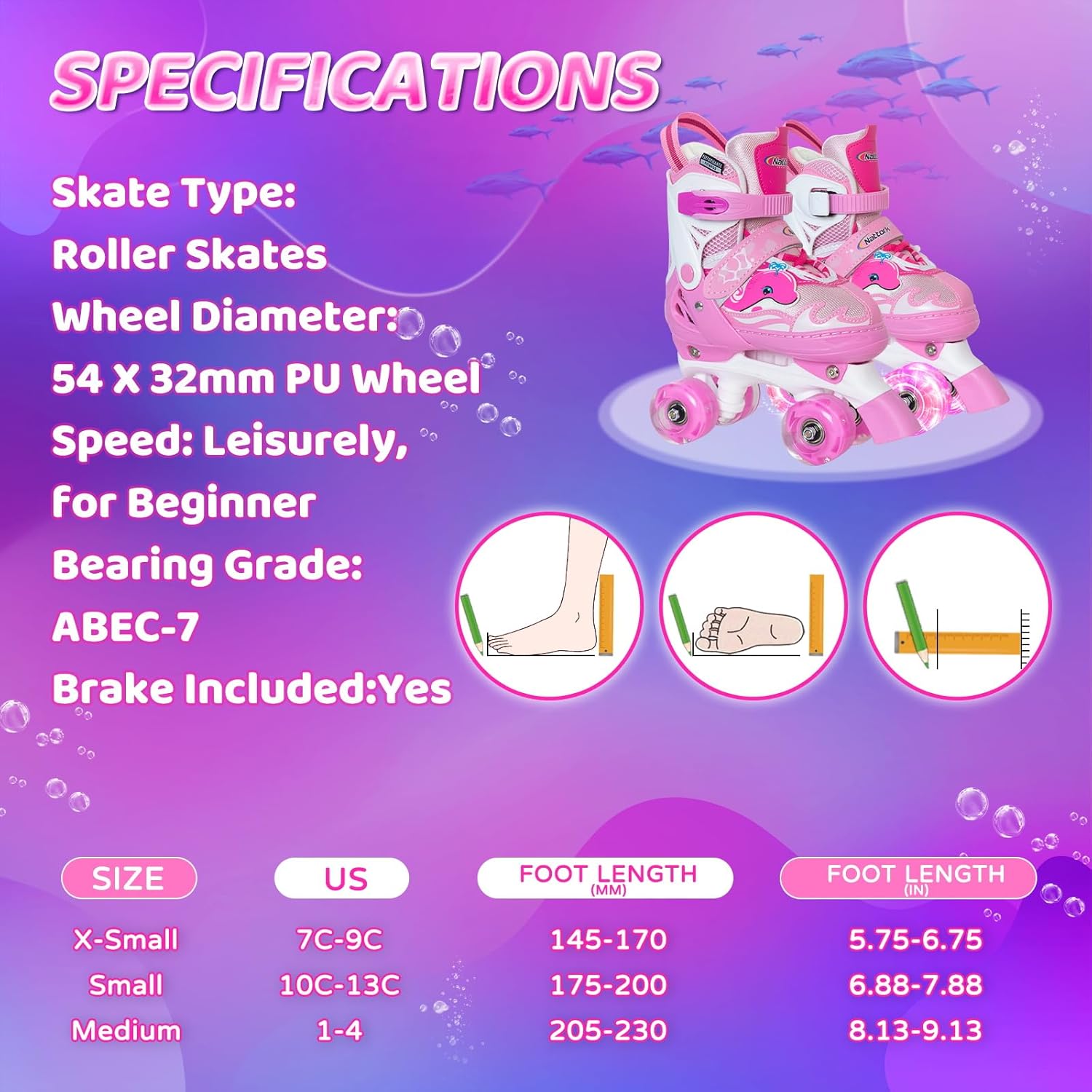 Nattork Roller Skates for Kids, Adjustable Light up Rollerskates for Girls Boys, Green Blue Purple Pink Skates for Toddler,Beginner Kids Roller Skates Indoor Outdoor