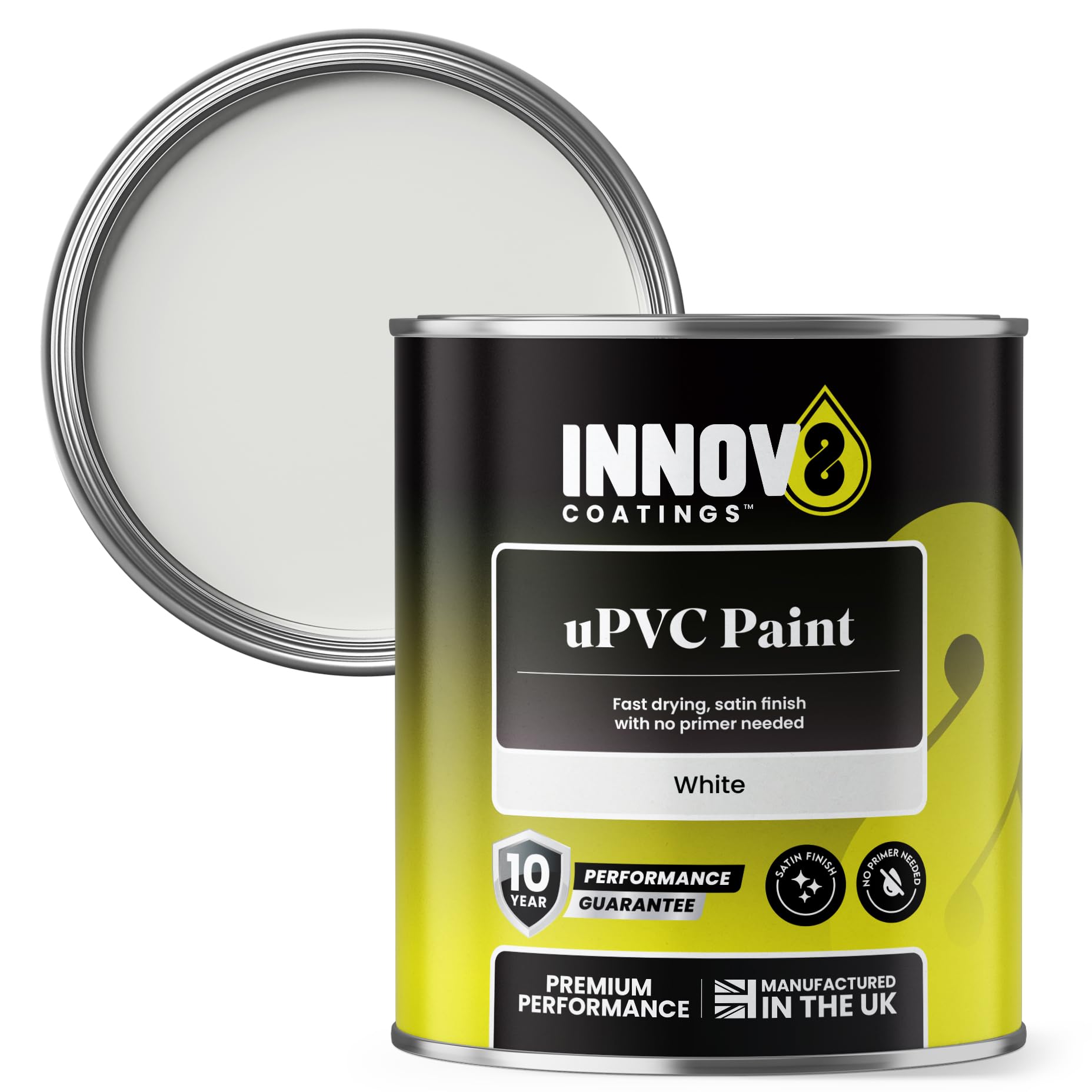 INNOV8 COATINGS UPVC Paint 750ml - White - Satin Finish - No Primer Needed - Fast Drying - For Doors, Windows, Conservatories - Interior/Exterior - 10 Yr Durability - Pro Quality for Plastic & uPVC. โ image 1