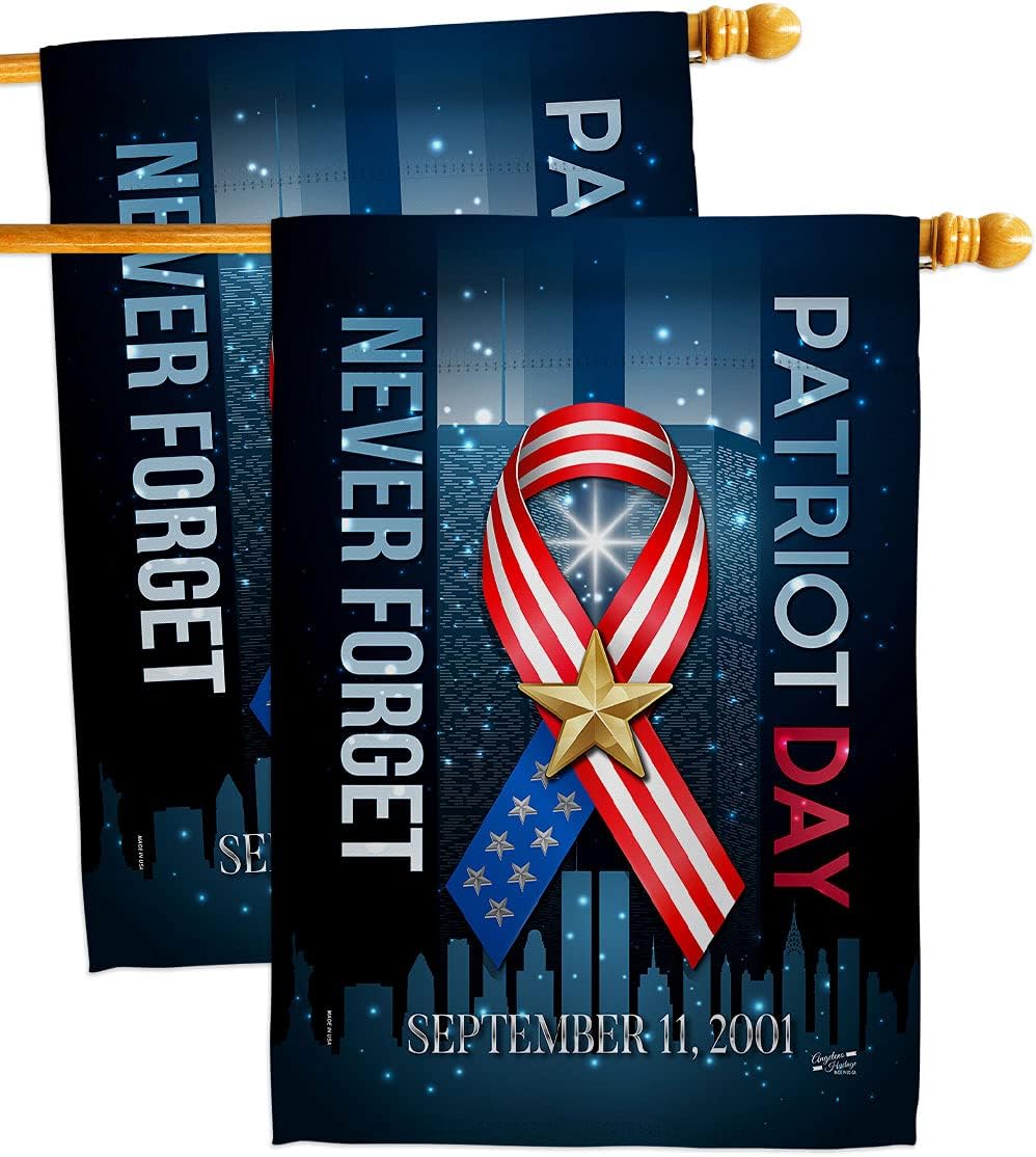911 Never Forget House Flag 2 pcs Pack Americana Patriot Day World Planet Peace Environment Awareness United State American Banner Small Garden Yard Gift Double-Sided, Made in USA