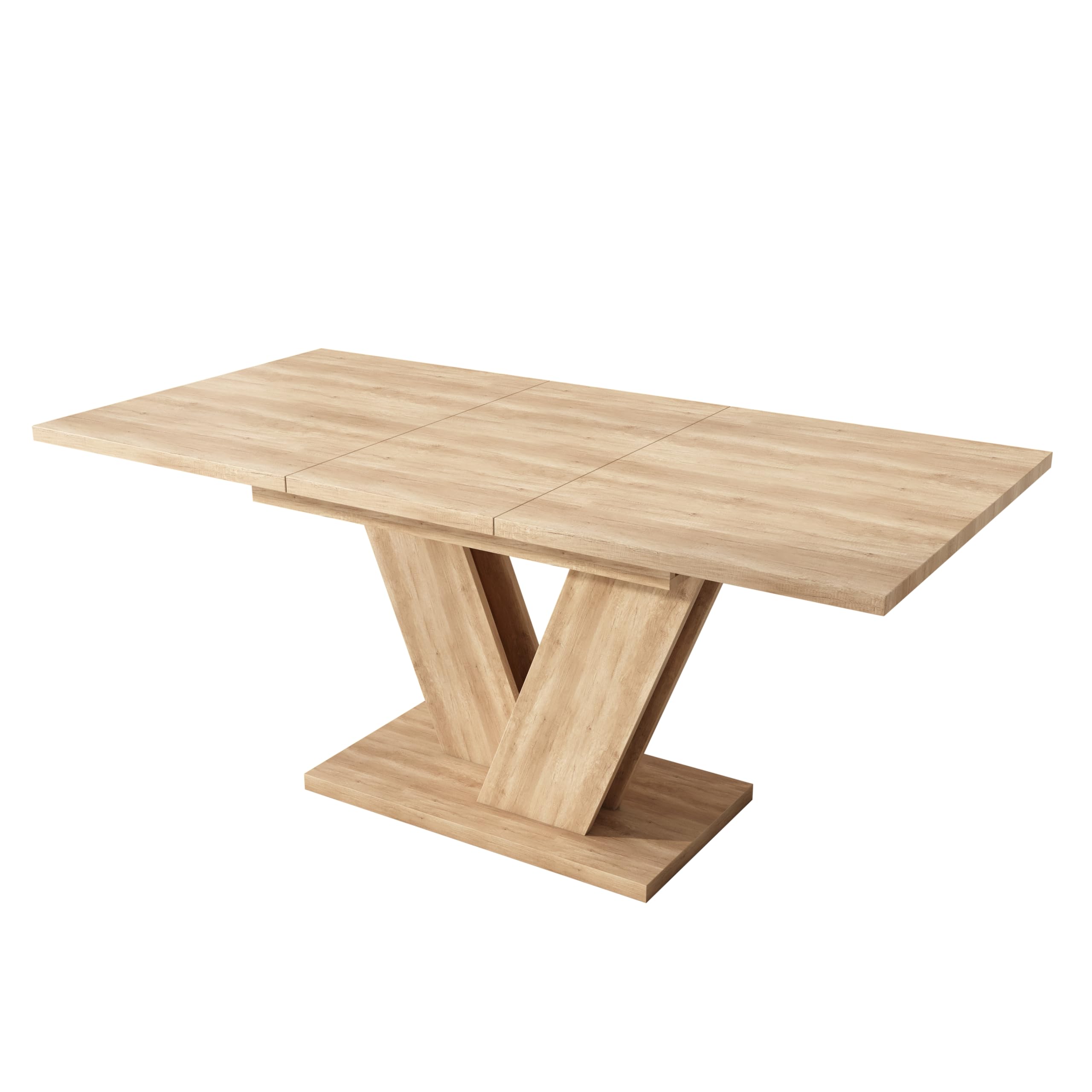 Moimhear Mesa de comedor extensible 140 (180) x 80 x 75,5 cm, color roble, mesa de comedor rectangular para 4-6 personas, patas en V, estilo simple