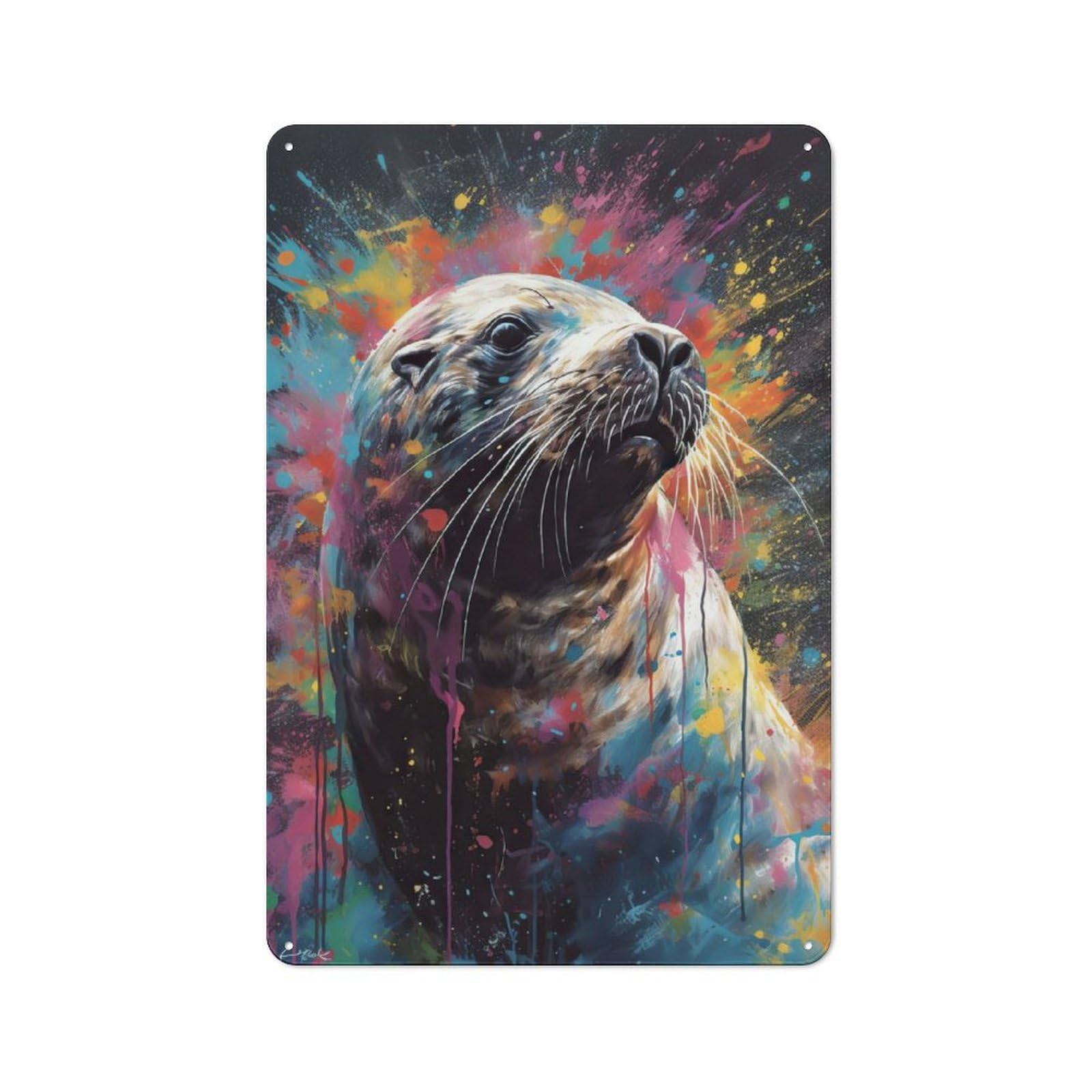Junmoney Sea Lion Painting Smart Metal Wall Decor 30X20cm, Office Metal Sign For Office, Study, Studio Or Hallway