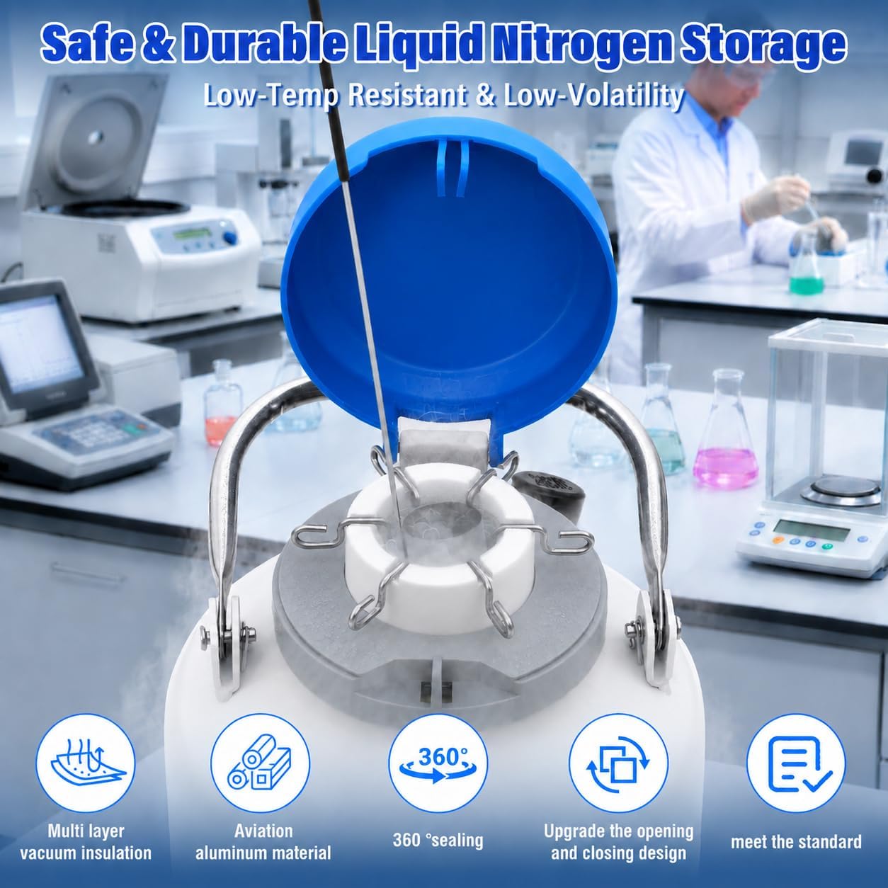 3L Liquid Nitrogen Container – Aluminum Alloy LN2 Dewar，Cryogenic Liquid Nitrogen Tank with 6 Canisters and Carry Bag (3L)