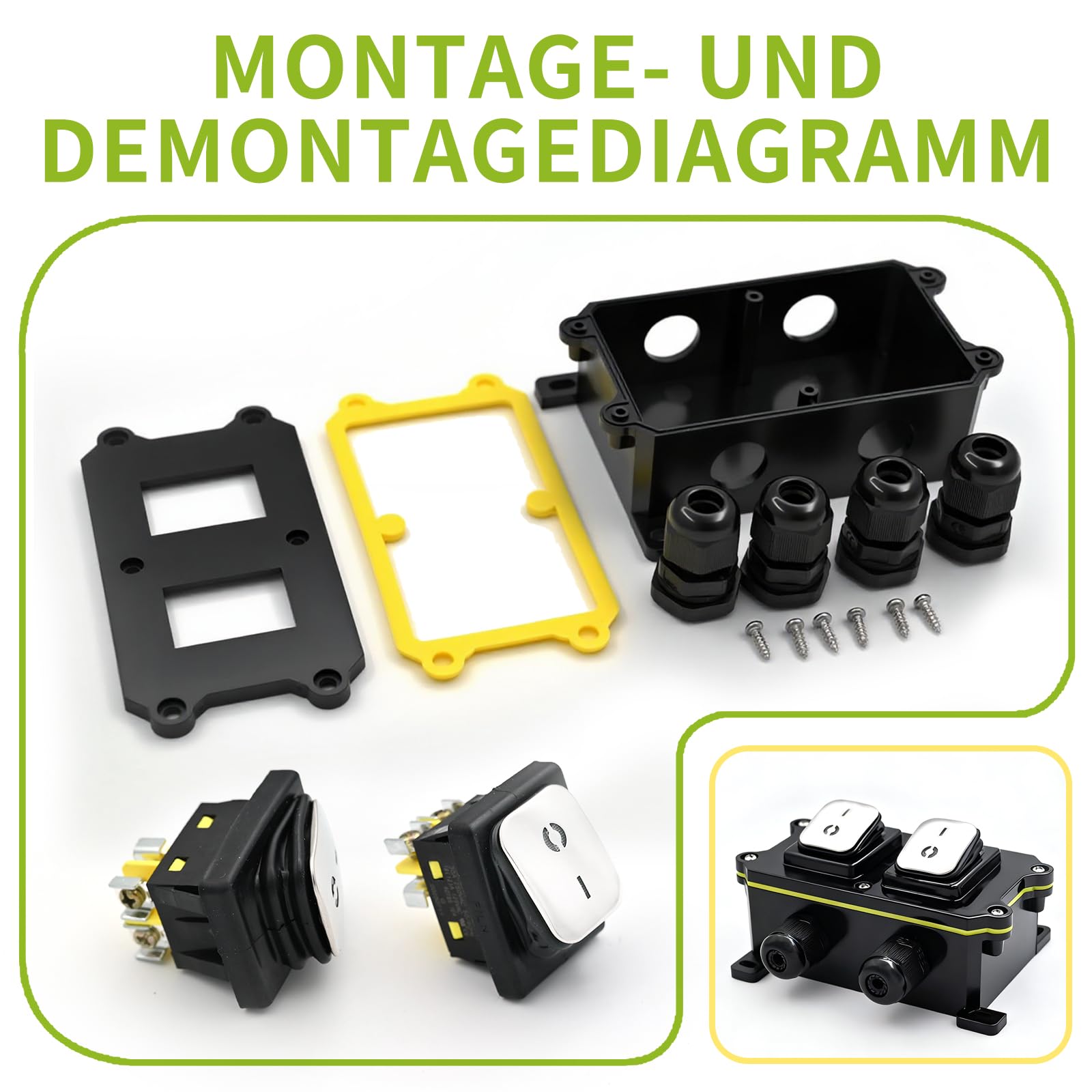 30A DuraSwitch IP65 Wasserdichte Schaltbox,2x Edelstahl Wippschaltern mit LED DPDT,230V AC für Elektroinstallation in Industrie, Gewerbe Haus(Rot/Grün)