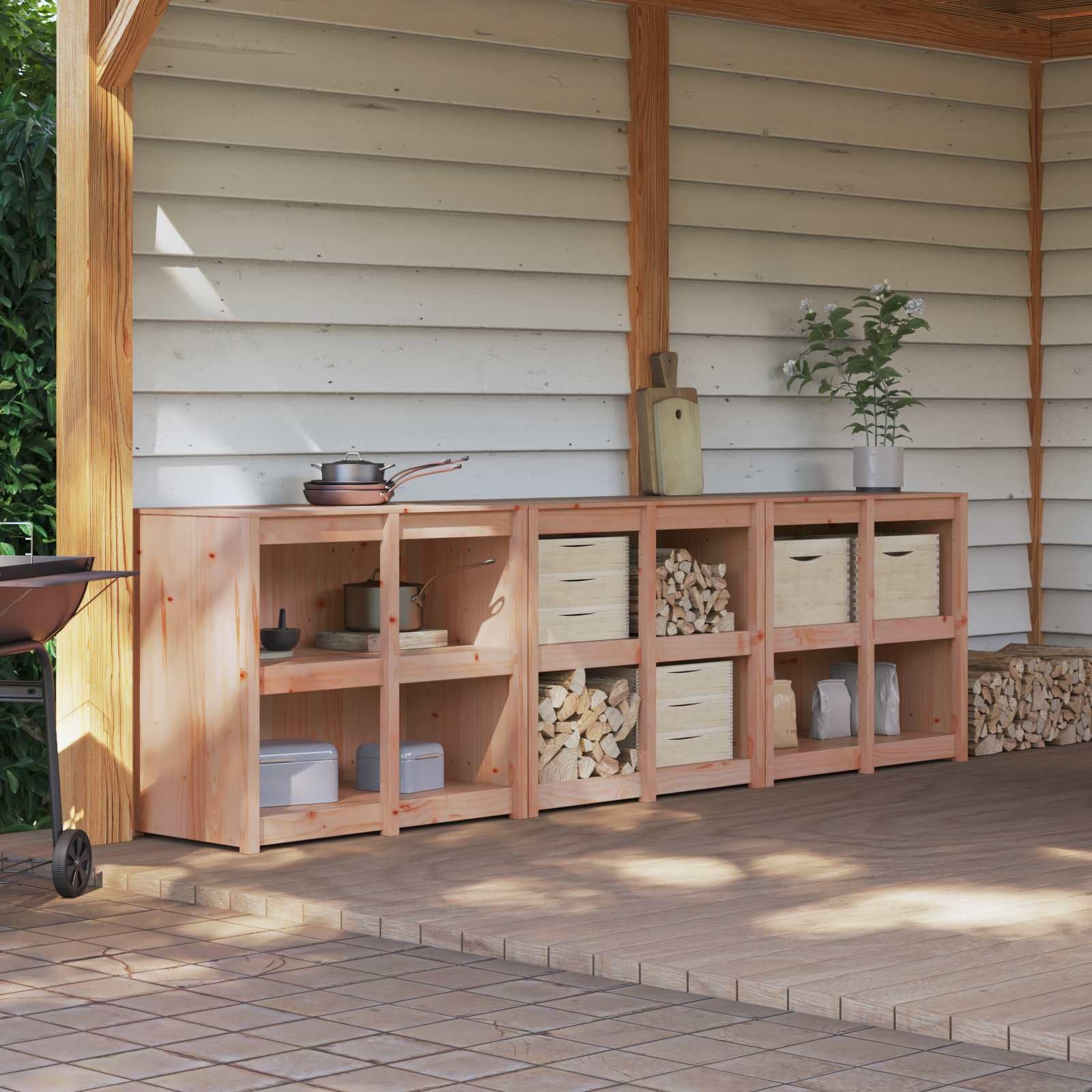 MEPPEL Outdoor Kitchen Cabinet 3 Pieces Douglas Wood 318x55x92 cm