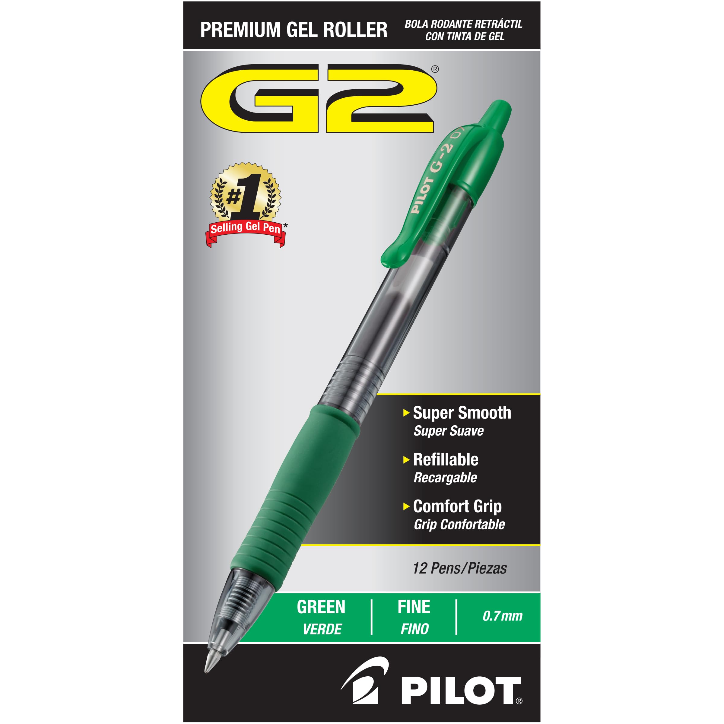 G2 Premium Refillable & Retractable Rolling Ball Gel Pens, Fine Point, Green Ink, 12-Pack (31025)