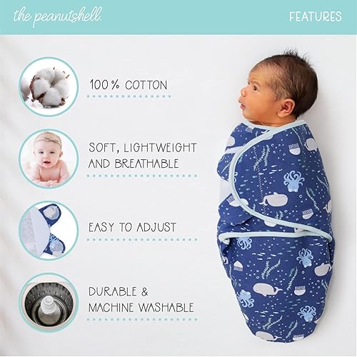Miniatura 2 de The Peanutshell Juego de 3 mantas para bebé, saco de dormir para recién nacido, saco de dormir para recién nacidos, de 0 a 3, 3 a 6 meses, algodón