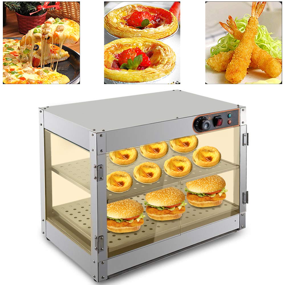 Vetrina calda per conservare al caldo, in acciaio inox, vetrina commerciale, bancone caldo, con 2 ripiani, 800 W