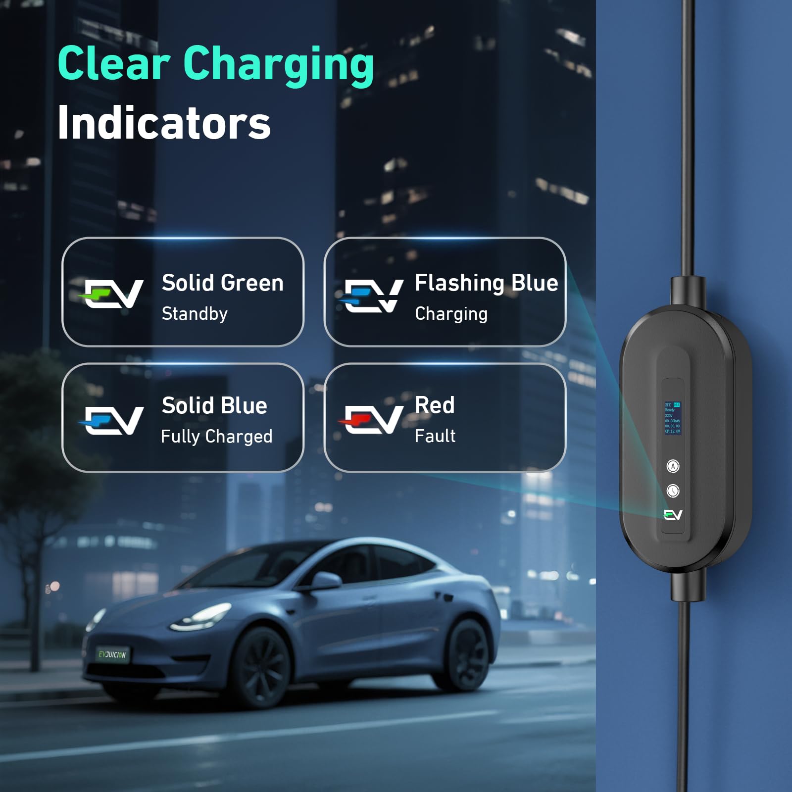 Evjuicion Cargador para Coche eléctrico [6m, 6-16 A] Cable de Carga para Coche eléctrico con Pantalla LCD, retardo de 0-12 h, IP65 Impermeable, IEC 62196-2,Compatible con vehículos eléctricos/PHEV