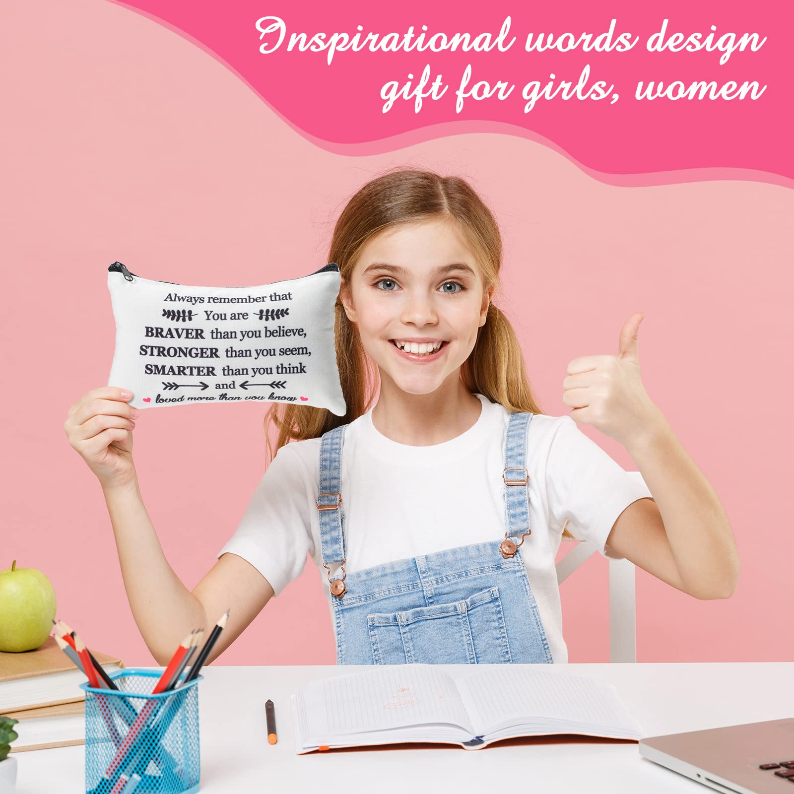 Amylove 26 sztuk inspirujących prezentów, kosmetyczek, kosmetyczek, z inspirującymi cytatami, kosmetyczkami dla kobiet, z zamkiem błyskawicznym, na urodziny, przyjaźń