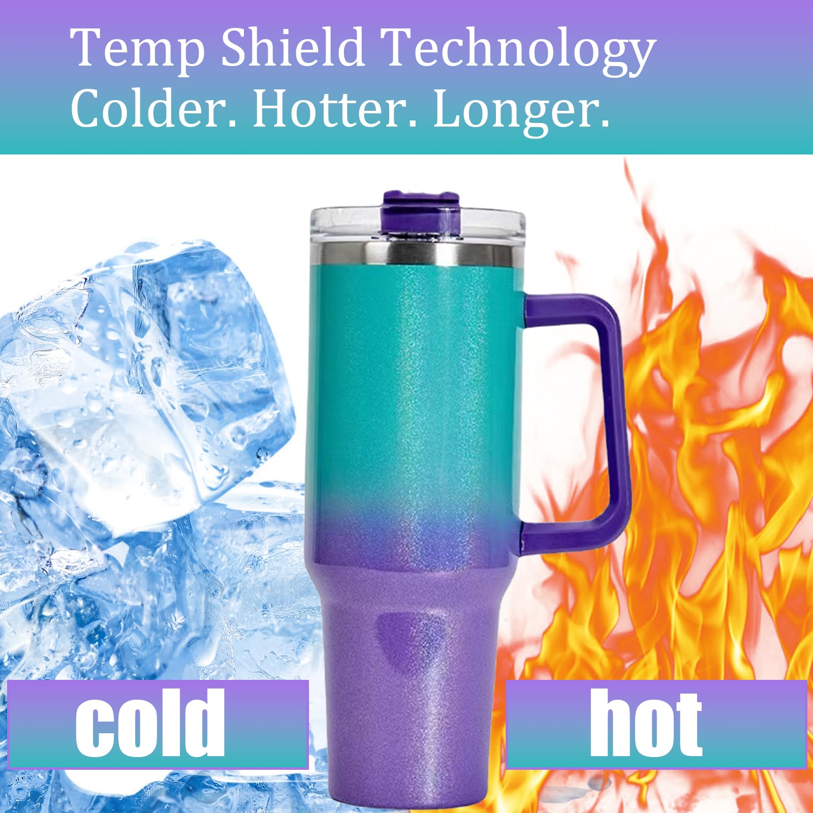 YOYIAG 40oz Insulated Tumbler with Handle Reusable Insulated Coffee Cup with Stainless Steel Straw, Car Water Bottle - Image 3
