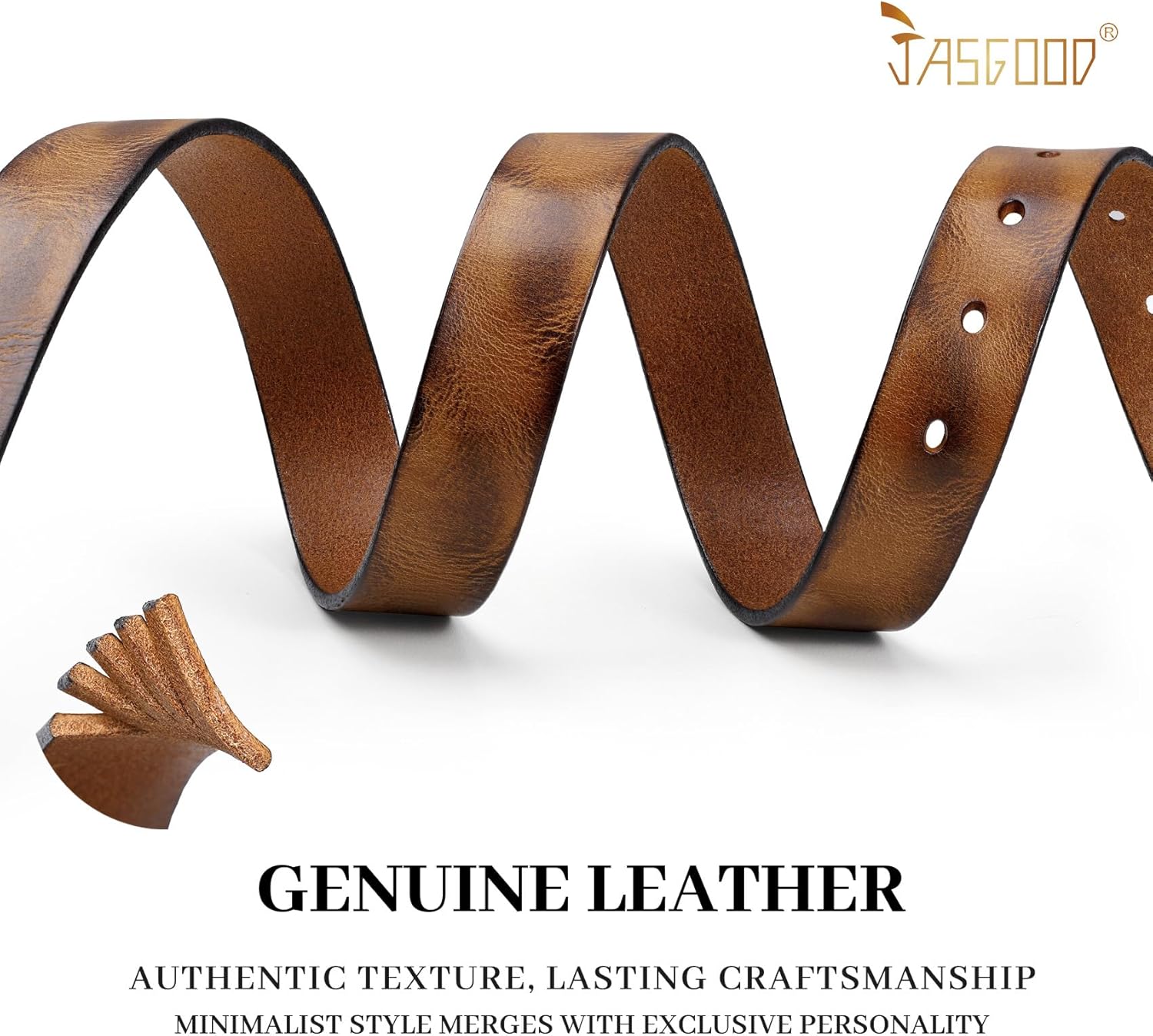 JASGOOD Women Belt Genuine leather Belt with Vintage Metal Buckle,Ladies Full Grain Leather Belt for Jeans Pants - Image 3