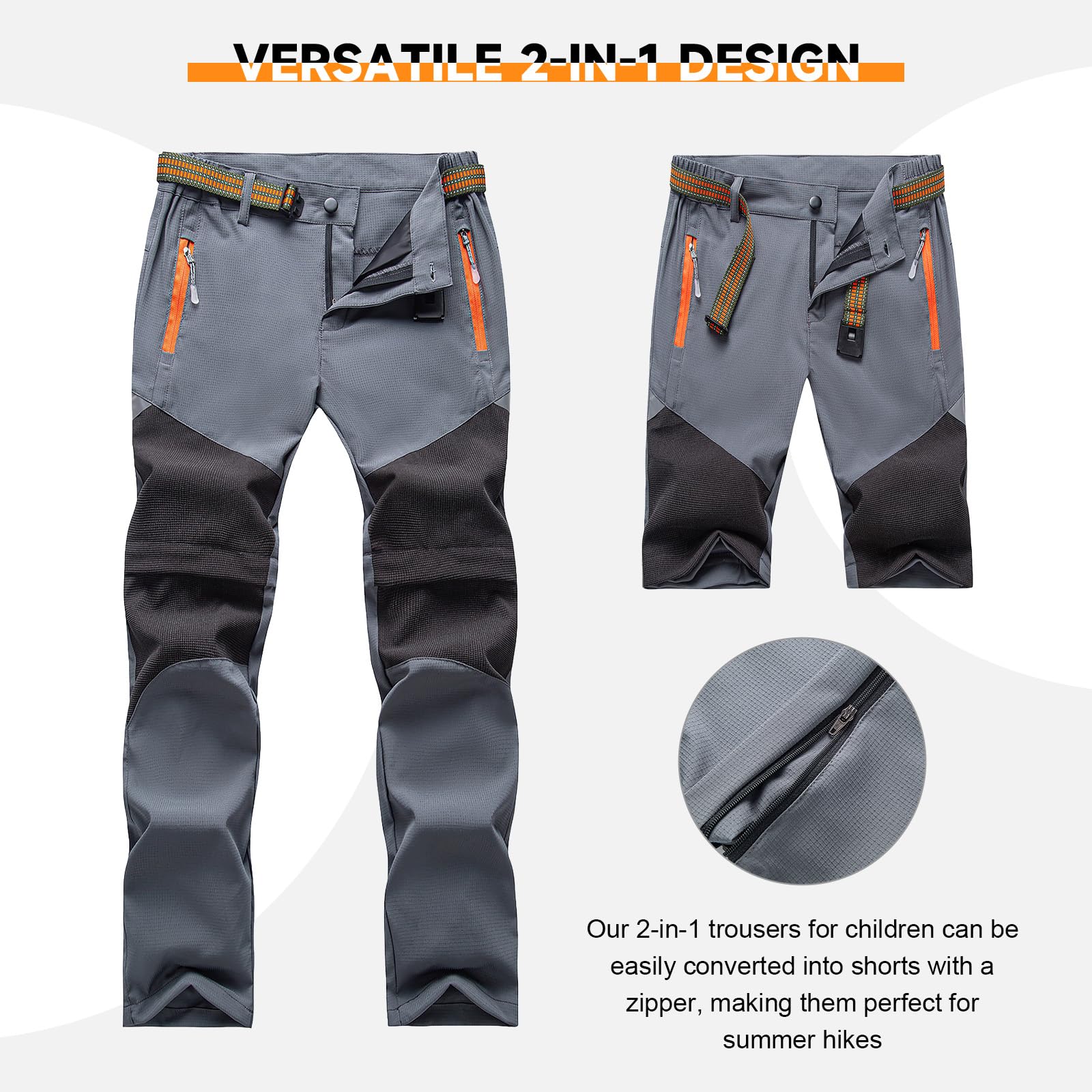 SUKUTU 2-in-1 Zip Off Hose für Kinder Jungen Mädchen Sommer Wandern Hosen schnell trocknend leicht Outdoor Short Pants
