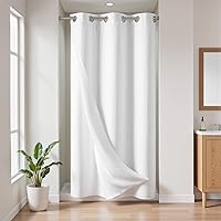 Vista 13 de River Dream Cortina de ducha de mezcla de algodón sin gancho con forro a presión, cortinas de ducha de grado hotelero para baño, repelente al agua