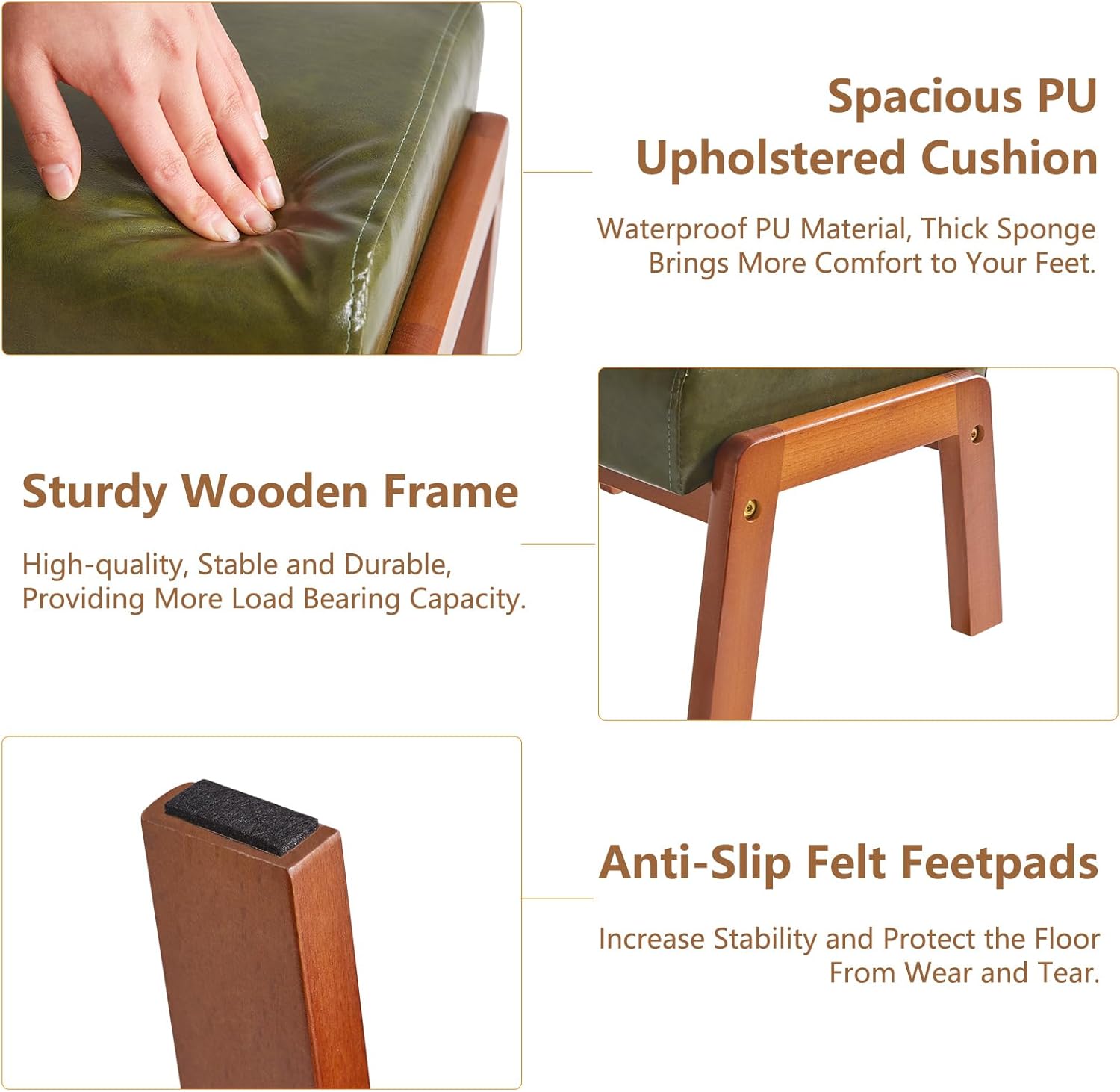 IBUYKE 10.2” H Small Foot Stool Ottoman, Rectangle PU Faux Leather Foot Rest with Padded Seat and Wood Legs, Modern Accent Ottoman Foot Rest for Living Room Bedroom Couch Office, Dark Green WBD013GR