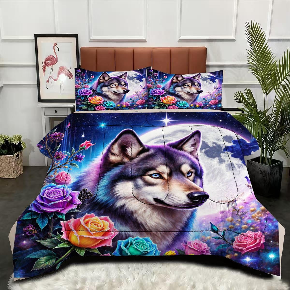 Couette 220 x 240 cm loup coloré pour lit double sans la corvée de la housse