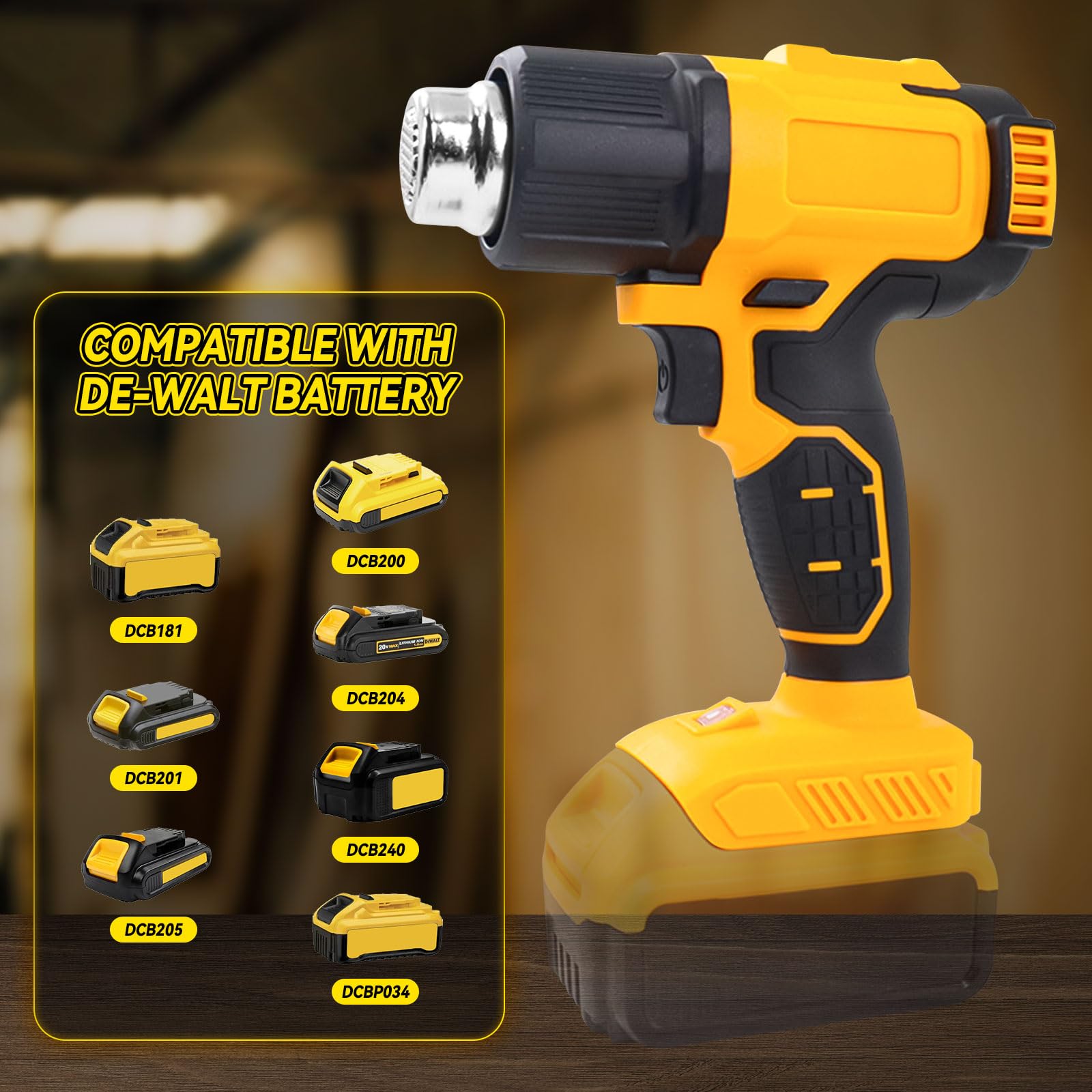 Pistola termica senza fili per batteria DeWalt da 20 V, pistola ad aria calda senza fili con 5 ugelli, 2 impostazioni di temperatura max 550 °C per tubi termoretraibili in vinile per fai da te
