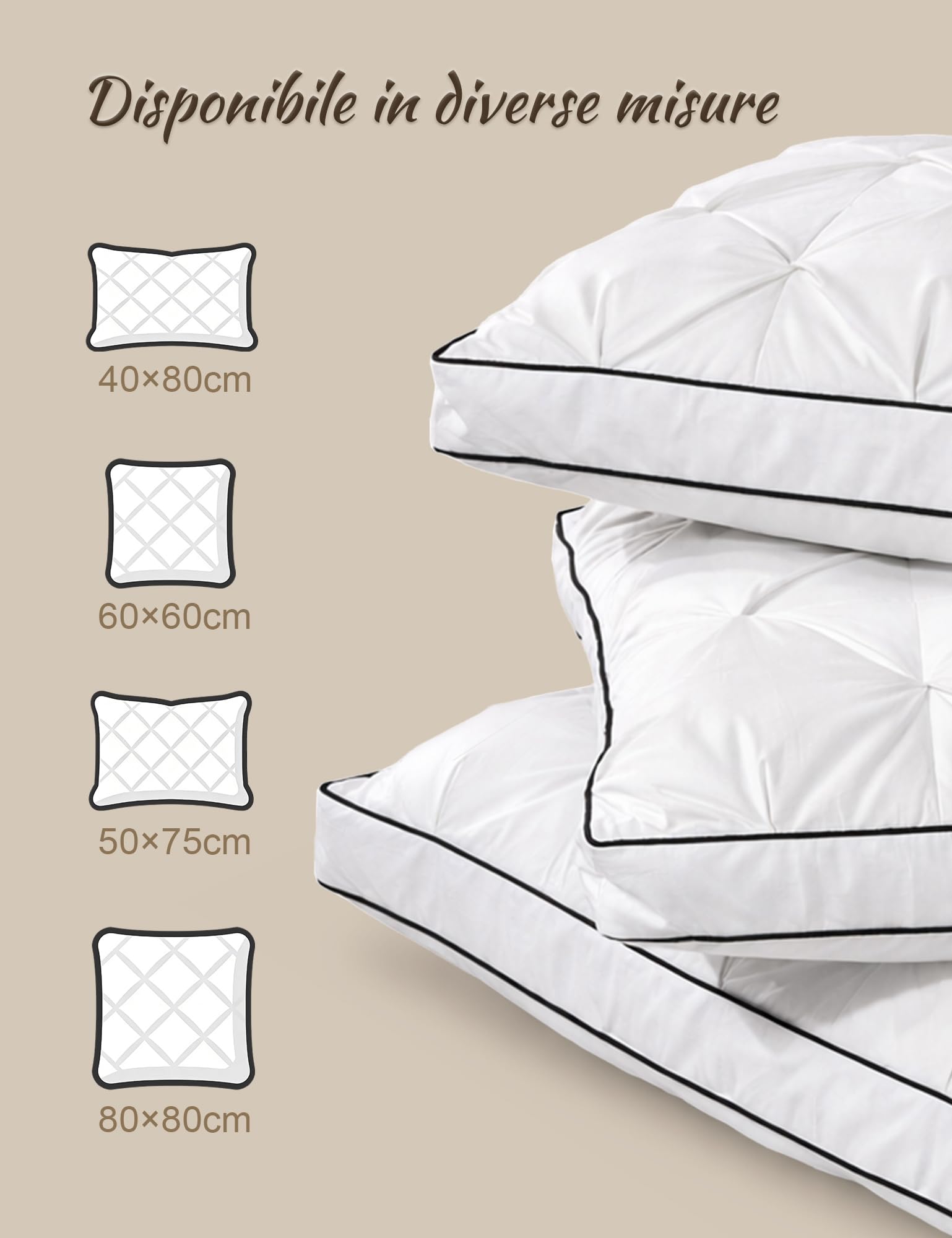 BPC Cuscino 3 Camere Piuma d'Oca, Bianco，50x75cm(set di 2) | 90% Piuma Esterna，100% Cotone Biologico，Qualità dell'hotel，Lavabile