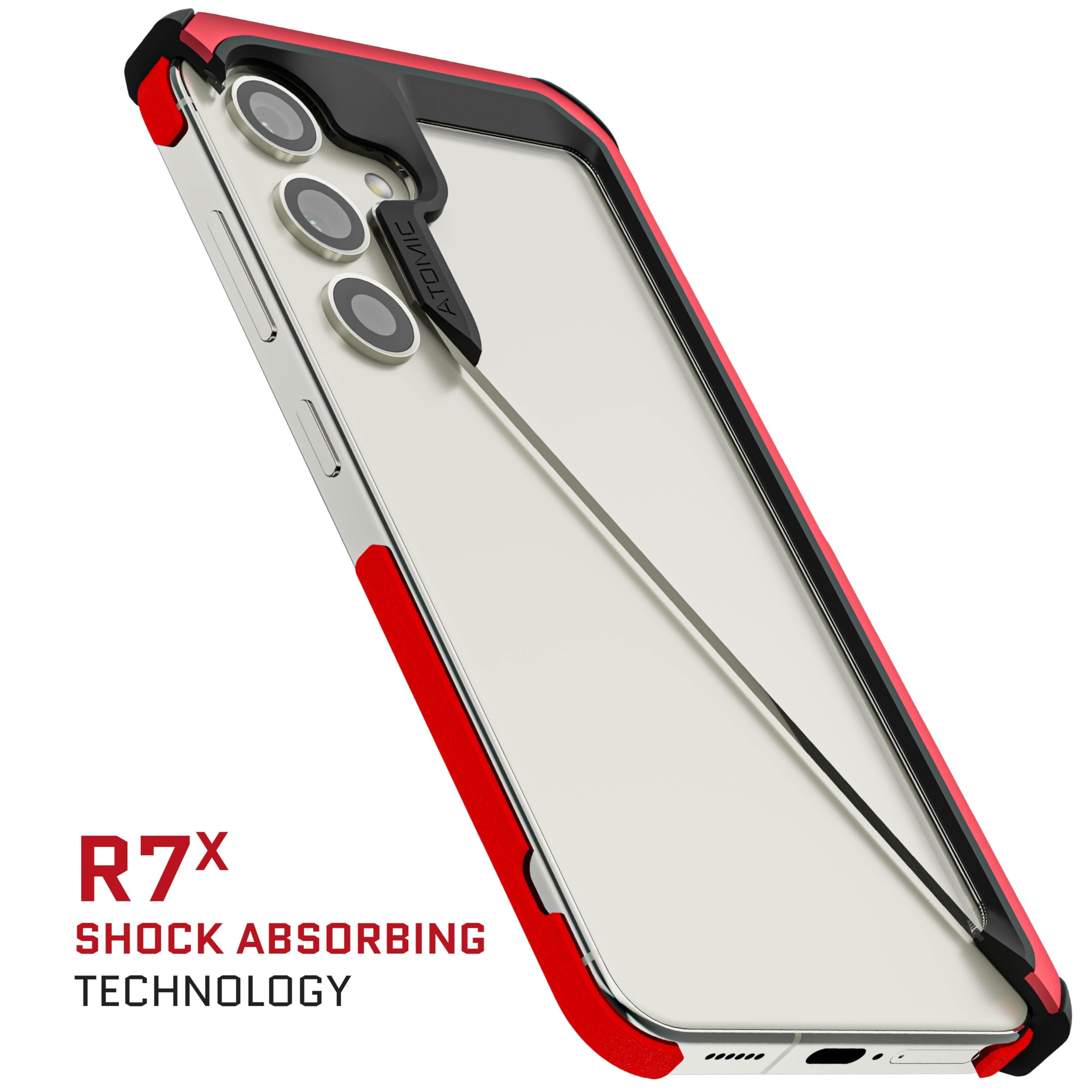 Ghostek Atomic Coque fine pour Galaxy S24 avec pare-chocs en aluminium de qualité militaire, dos transparent et coque de téléphone compatible avec le chargement sans fil conçue pour Samsung Galaxy S24