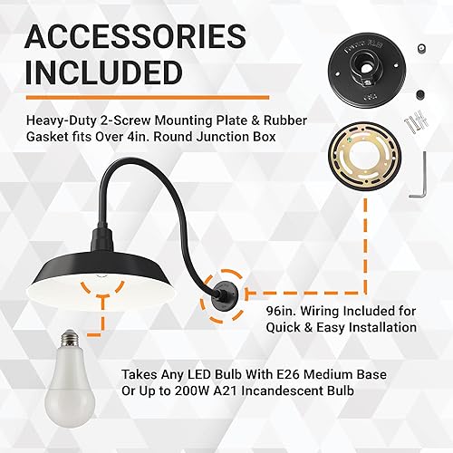 Miniatura 3 de 17 pulgadas. RLM Warehouse - Pantalla con brazo de cuello de cisne y bombilla Led A19 5000K de 9W