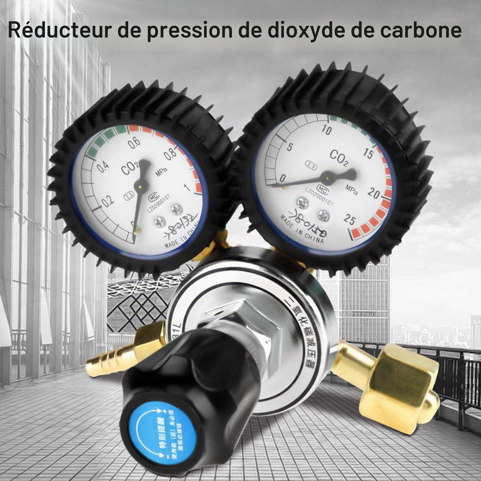 Detendeur Gaz, Détendeur Co2, Réducteur de pression de CO2 régulateur de bouteille de gaz de de fût débitmètre de CO2 et régulateur à double jauge pour de coupe de soudage au gaz