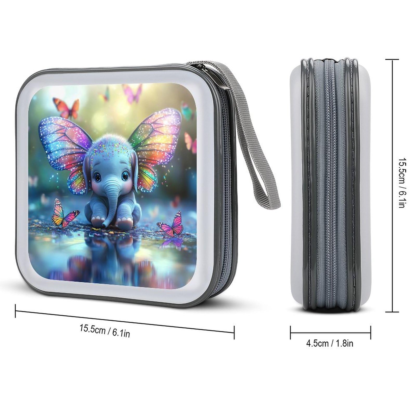 Elephant Butterflies CD Case Plastic DVD Case Holder Wallet Disc Storage Organizer for Car Travel