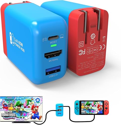 Adaptador de cargador de base de interruptor de 65 W, estación de acoplamiento de TV portátil para Nintendo SwitchSteam
