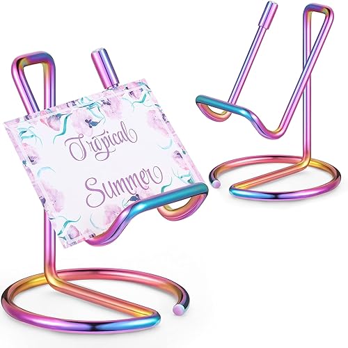 Miniatura 1 de 2 soportes de metal para tarjetas de visita para escritorio, soporte para teléfono celular, soporte elegante para tarjetas de visita, organizador de