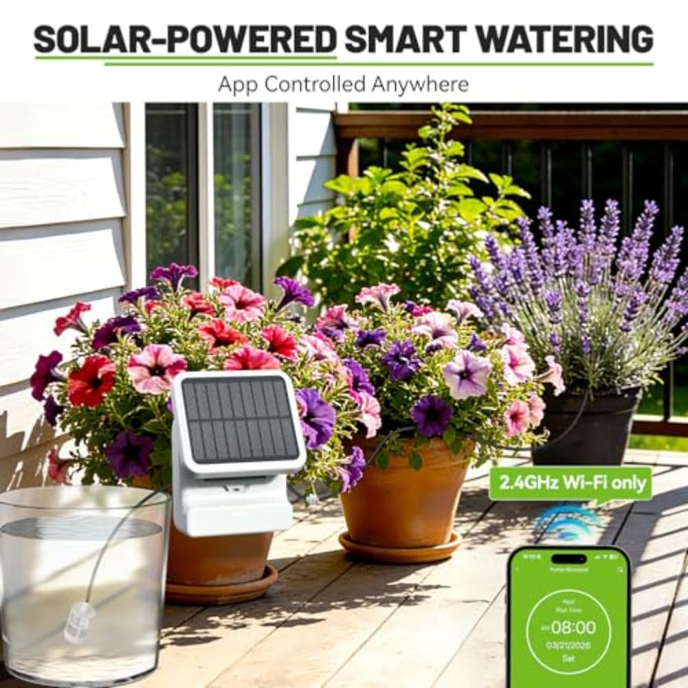 Kit di irrigazione a goccia solare abilitato WiFi, sistema di irrigazione automatica intelligente per piante da giardino interne ed esterne, impermeabile IP54 con orari personalizzati e