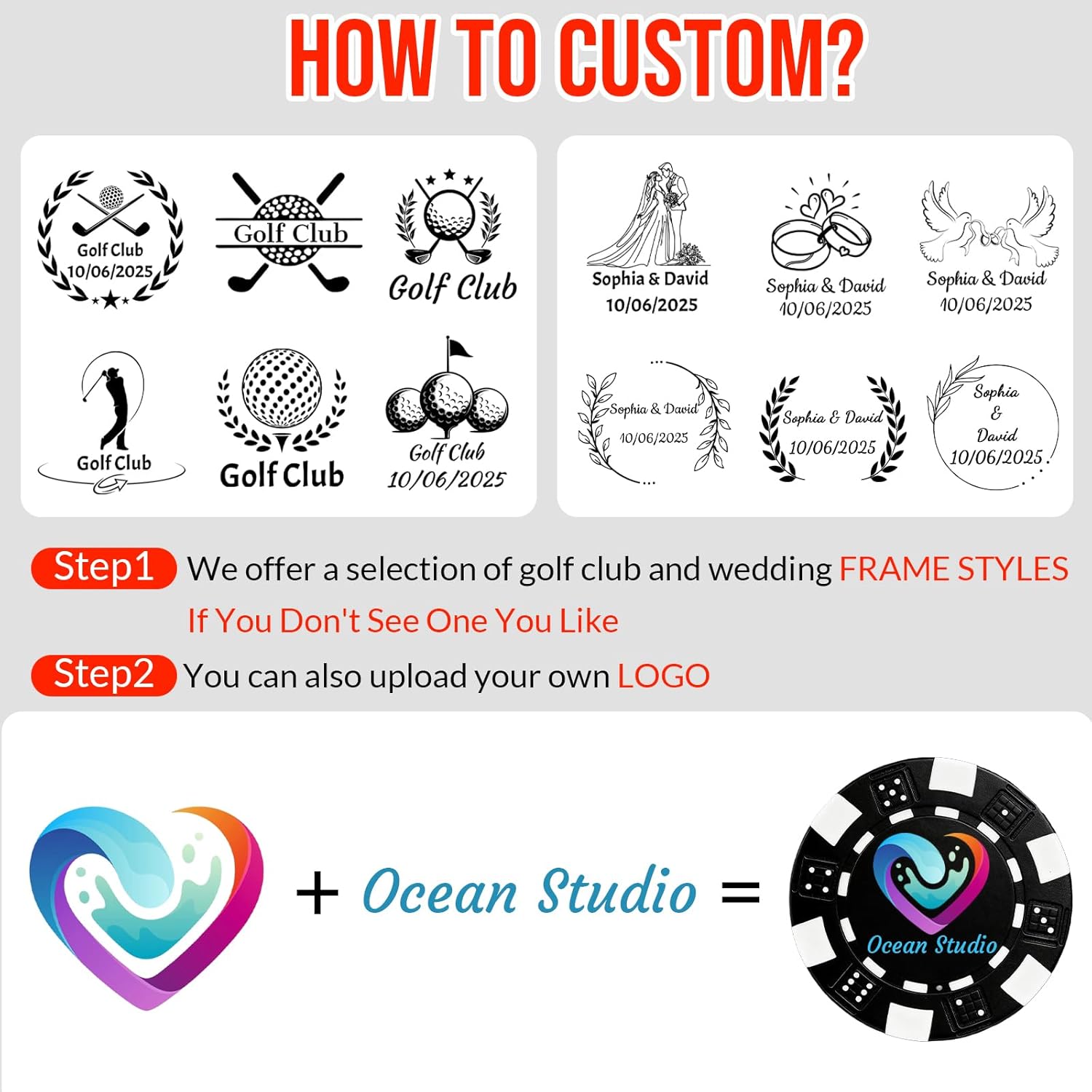 HJX Custom Golf Ball Marker Poker Chips with Logo/Text, Bulk Personalized Plastic Poker Chips for Golf Club, Wedding Favors