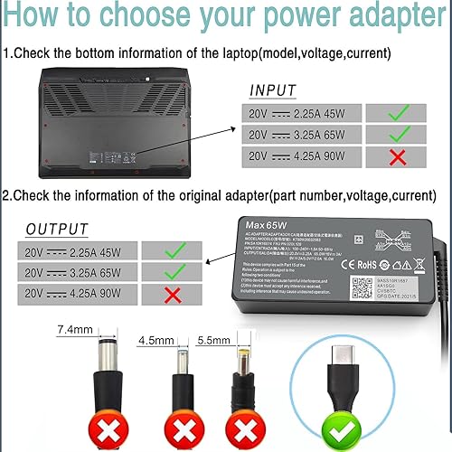 Miniatura 7 de Cargador para laptop HP 65W 45W USB C Cargador portátil para HP Chromebook X360 11 13 14 14 14A, HP Spectre X360, HP ZBook Firefly G9 14 "16" G8
