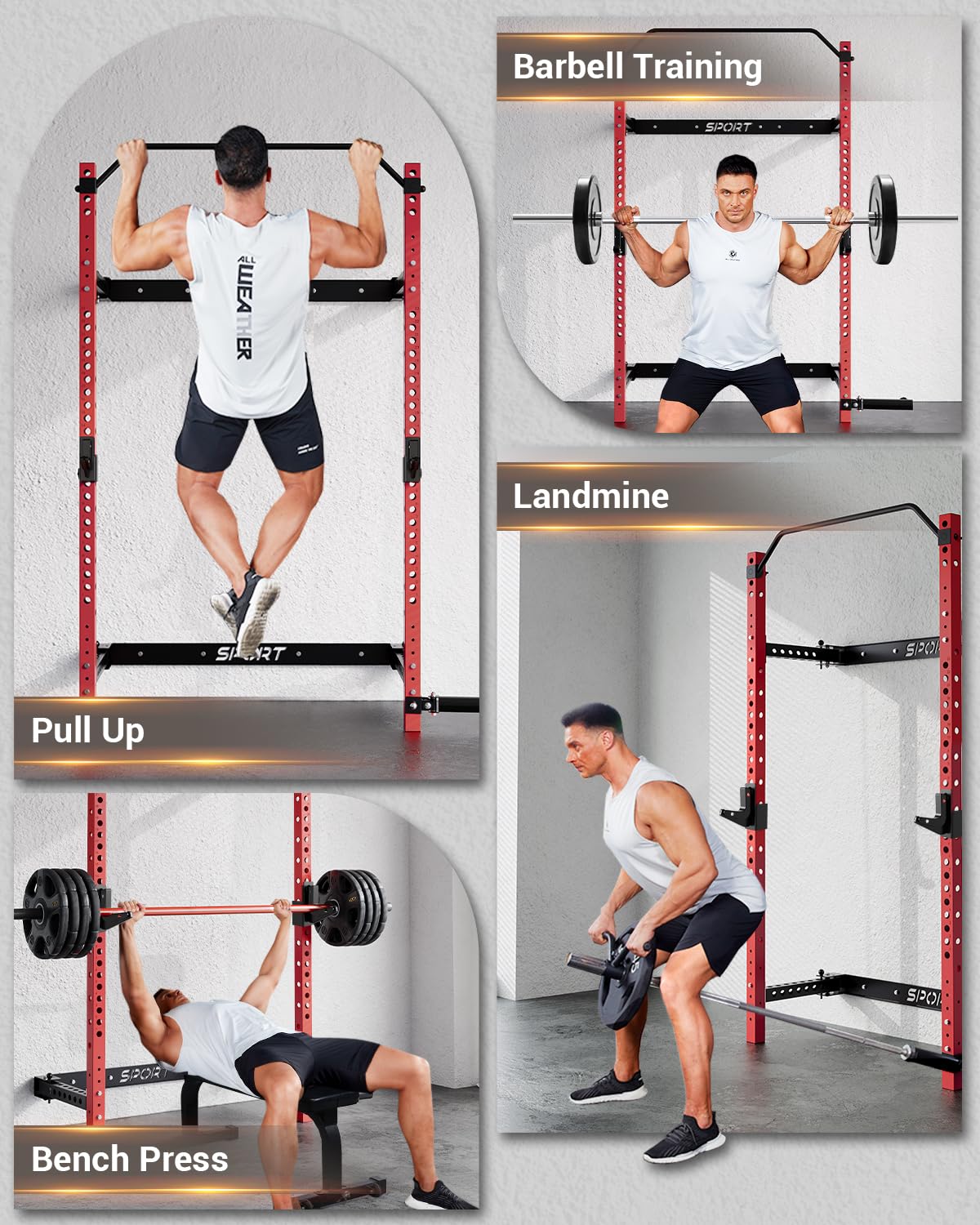 HOMLANE Folding Wall Mounted Squat Rack, Multi-Functional Power Rack for Home Gym Small Spaces, 1000 Pounds Capacity Foldable Squat Rack with Attachments, 2.36