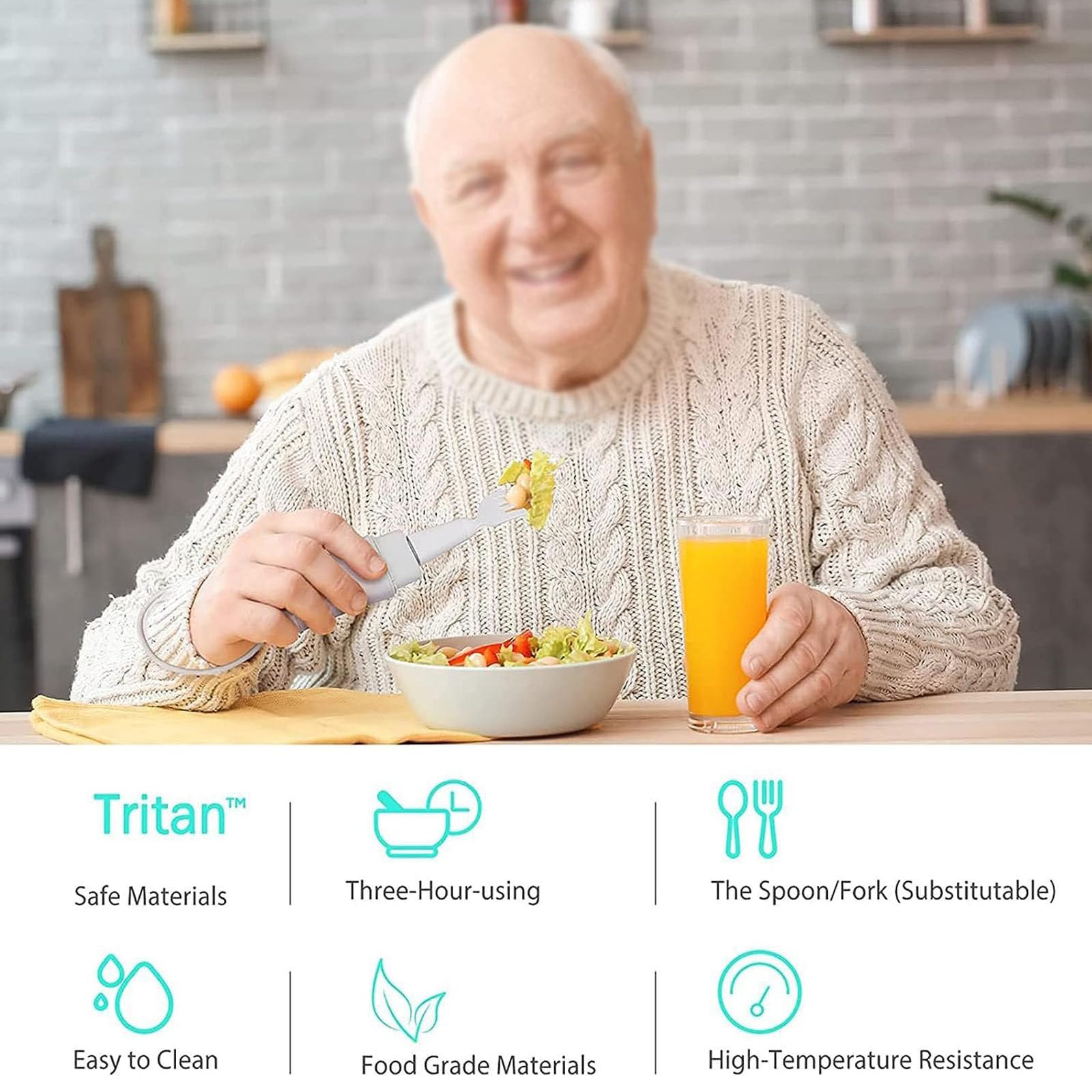Cuchara adaptativa para temblor de mano, diseño curvado para pacientes con Parkinson, ayuda ergonómica para estrechar la mano