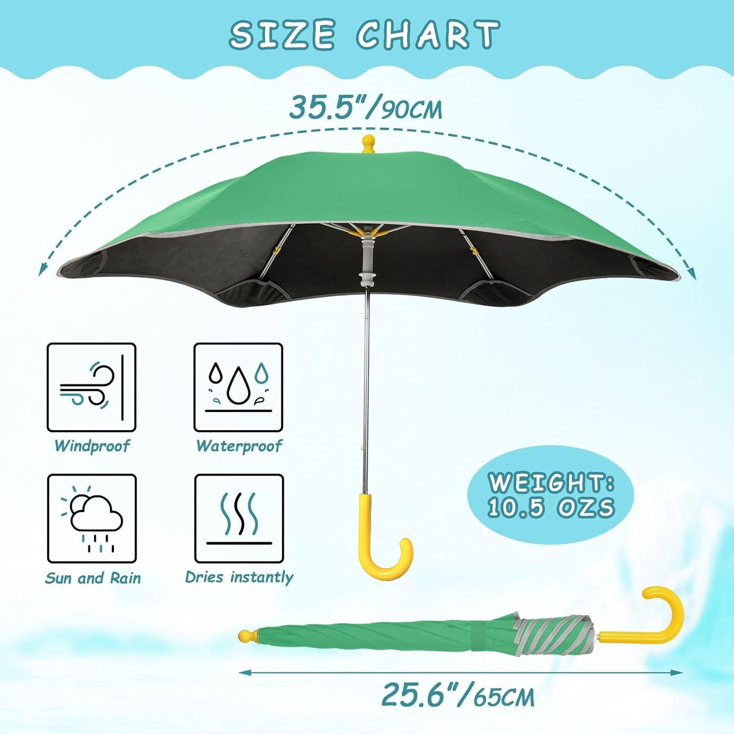 ODAWA Kid Umbrella Light Salmon Kids Stick Umbrella Upf50, Windproof Compact Stick Umbrella for Rain