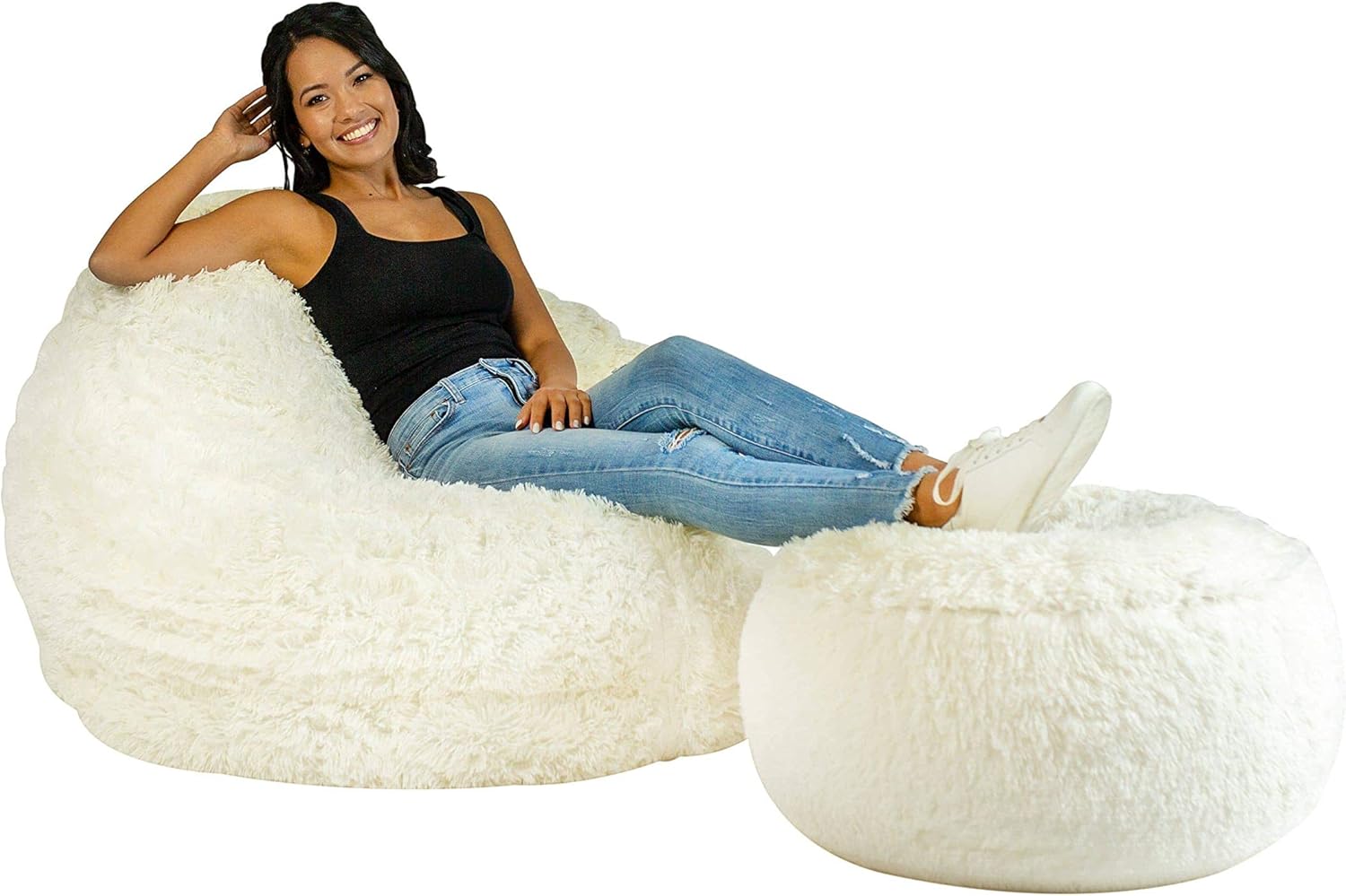 Air Candy Mongolian Faux Fur Inflatable Ottoman – Plush Footrest & Extra Seat for Dorm, Bedroom & Vanity – Portable, Inflates in Seconds – Holds 200 lb