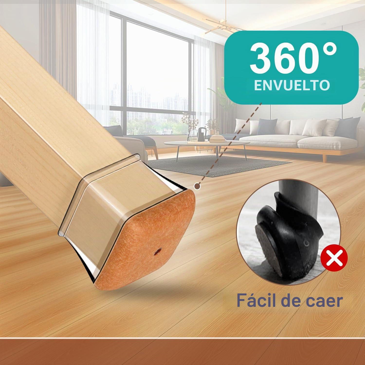 32 Piezas Protector Patas Sillas Cuadradas Fit 20-26mm, Tacos para Patas de sillas Silicona con Fieltro, Protectores de Suelo para Pisos de Madera