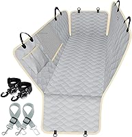 Lassie Waterproof Dog Car Hammock Back Seat Cover with 2 Seat Belts, Scratch-Proof Non-Slip Pet Protector, Universal Fit for Cars Trucks SUVs