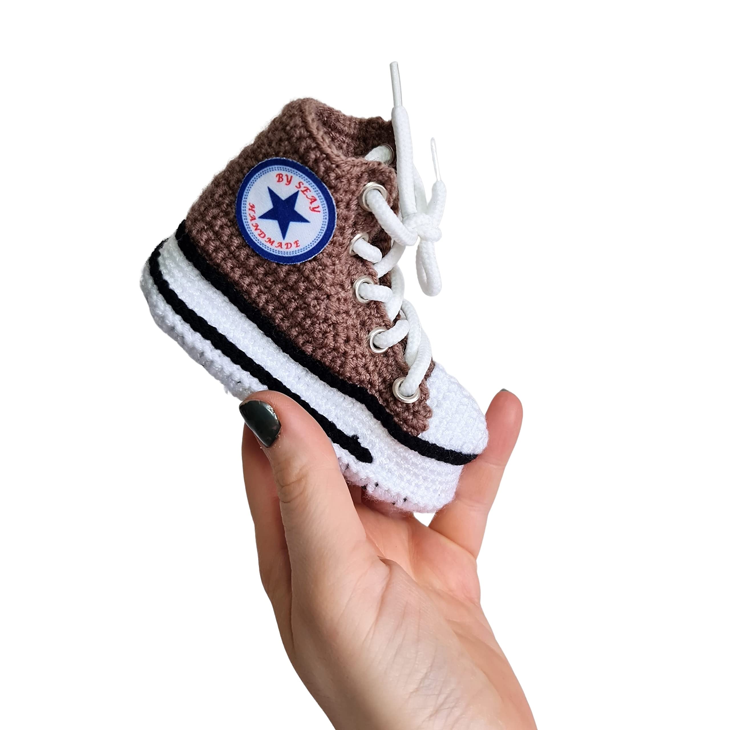Handgemachte braune Baby Booties, weiche Strick Boots für Neugeborene, Woll-Krabbelsocken und Häkel-Sneaker, rutschfeste Sohle, Geschenk für frischgebackene Eltern